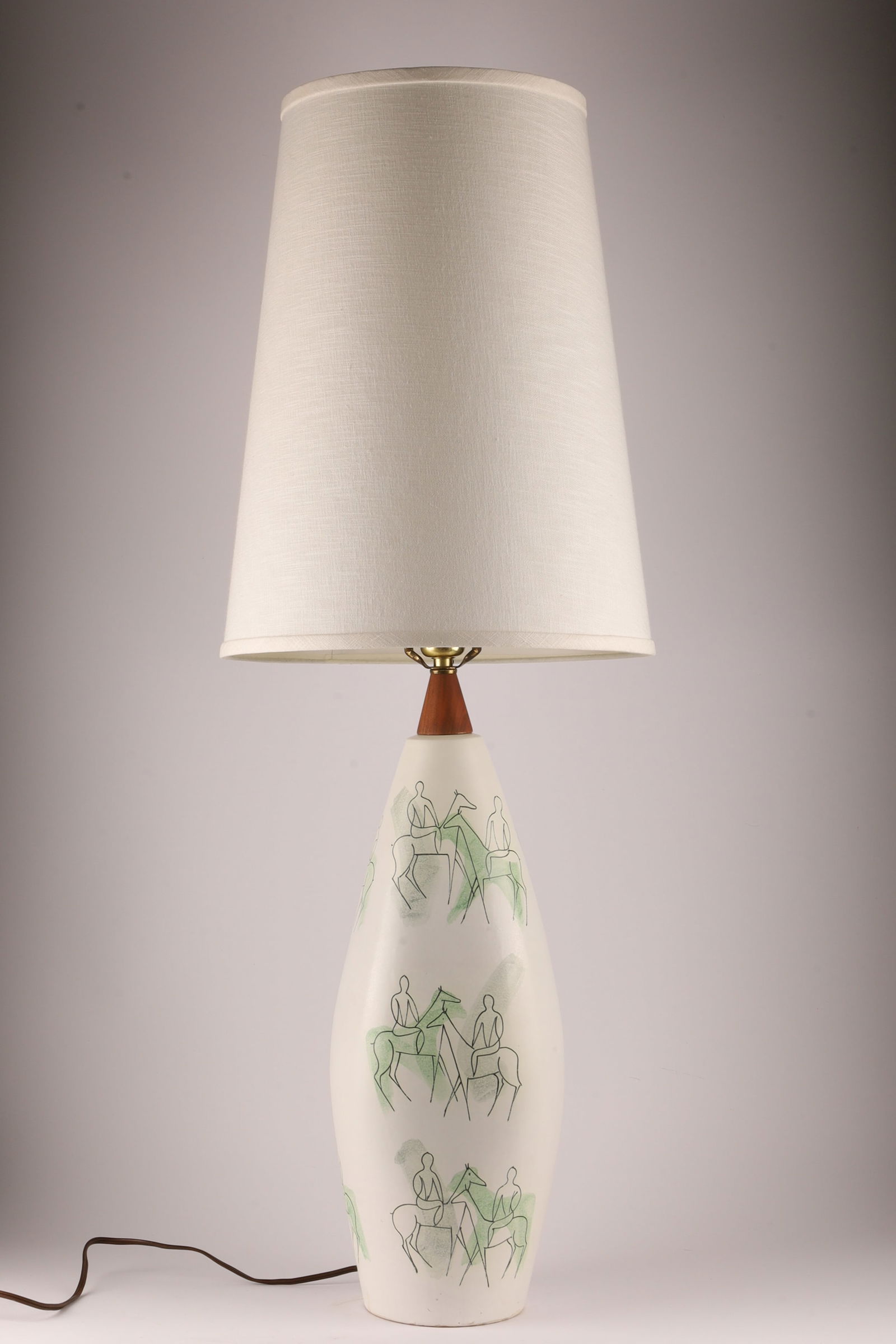 Mid Century Ceramic Bitossi Table Lamp, Sgraffito Figures and Horses (1 of 7)