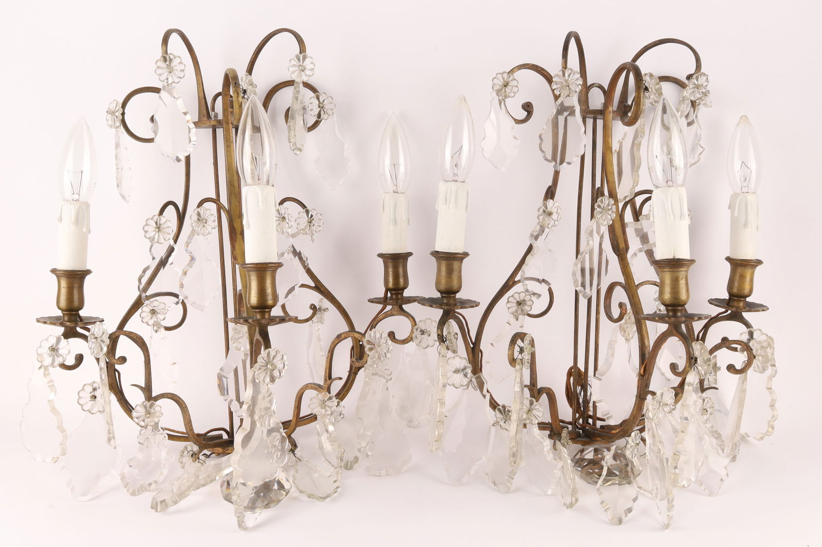 Pair Antique Bronze and Crystal Wall Lights Sconces (1 of 6)