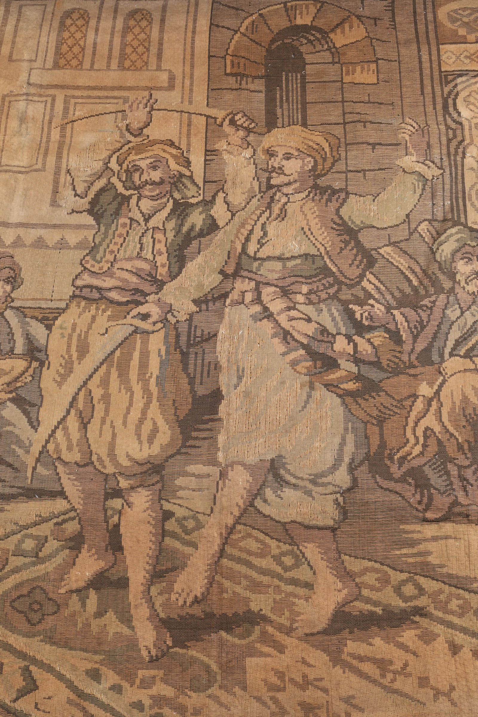 French Tapestry Medieval Pictorial Wall Hanging, Turkish Ottoman Figures (1 of 7)