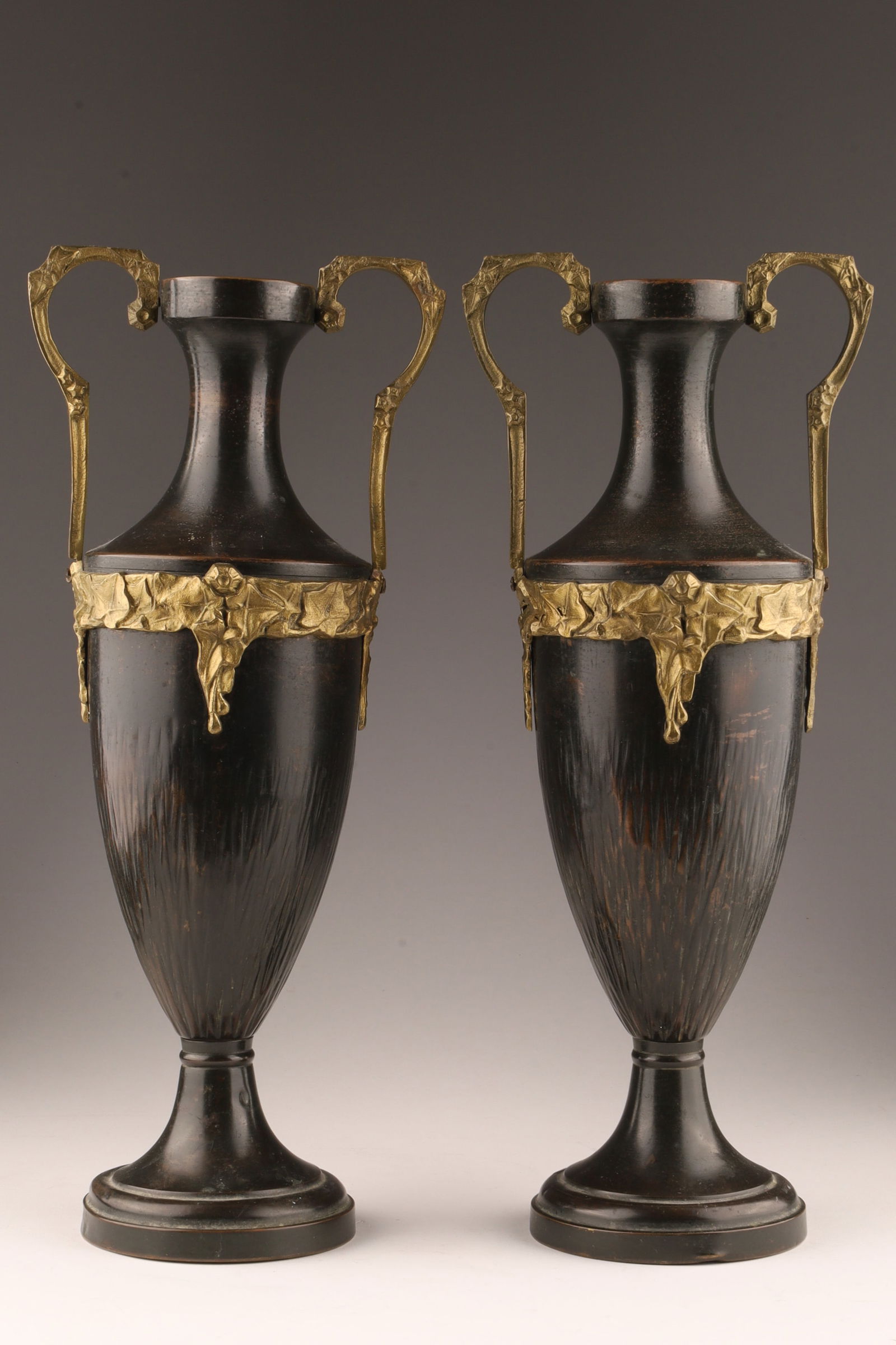 Pair of Neoclassical Style Bronze Patinated Urns, Continental Circa 1900 (1 of 7)