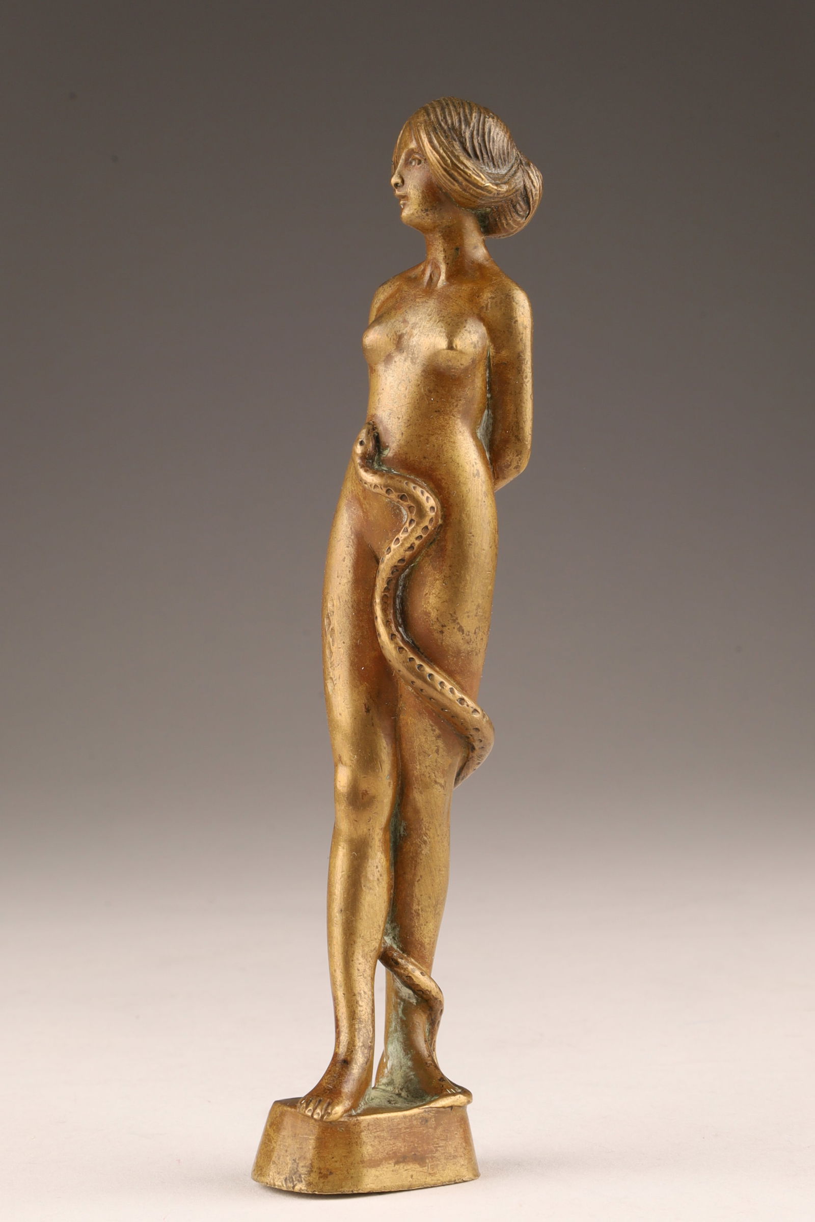 19th C Bronze Statuette of Eve with Apple and Snake Unsigned (1 of 7)