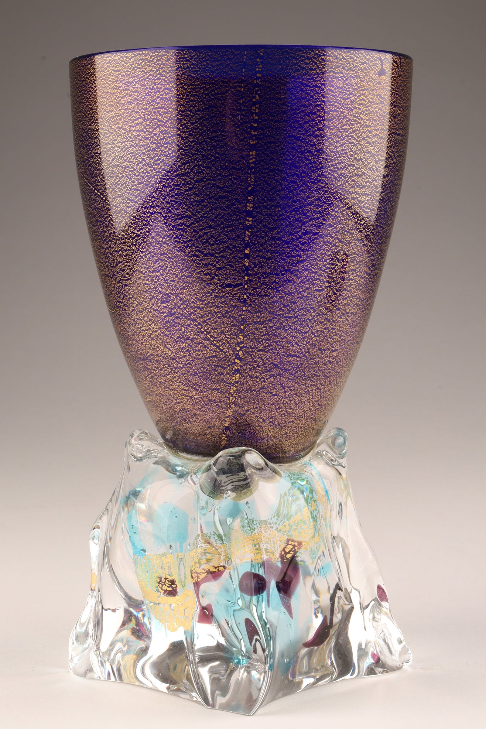 MCM Italian Murano Cobalt Gold Fleck Goblet Vase Giovanni Cenedese (1 of 7)