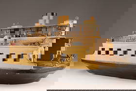 1930s Folk Art Wood Carving of the Old Dartmouth Ferry: 1930s Folk Art Wood Carving of the Old Dartmouth Ferry, Nova Scotia Canada. 6.5” x 14” x 7”