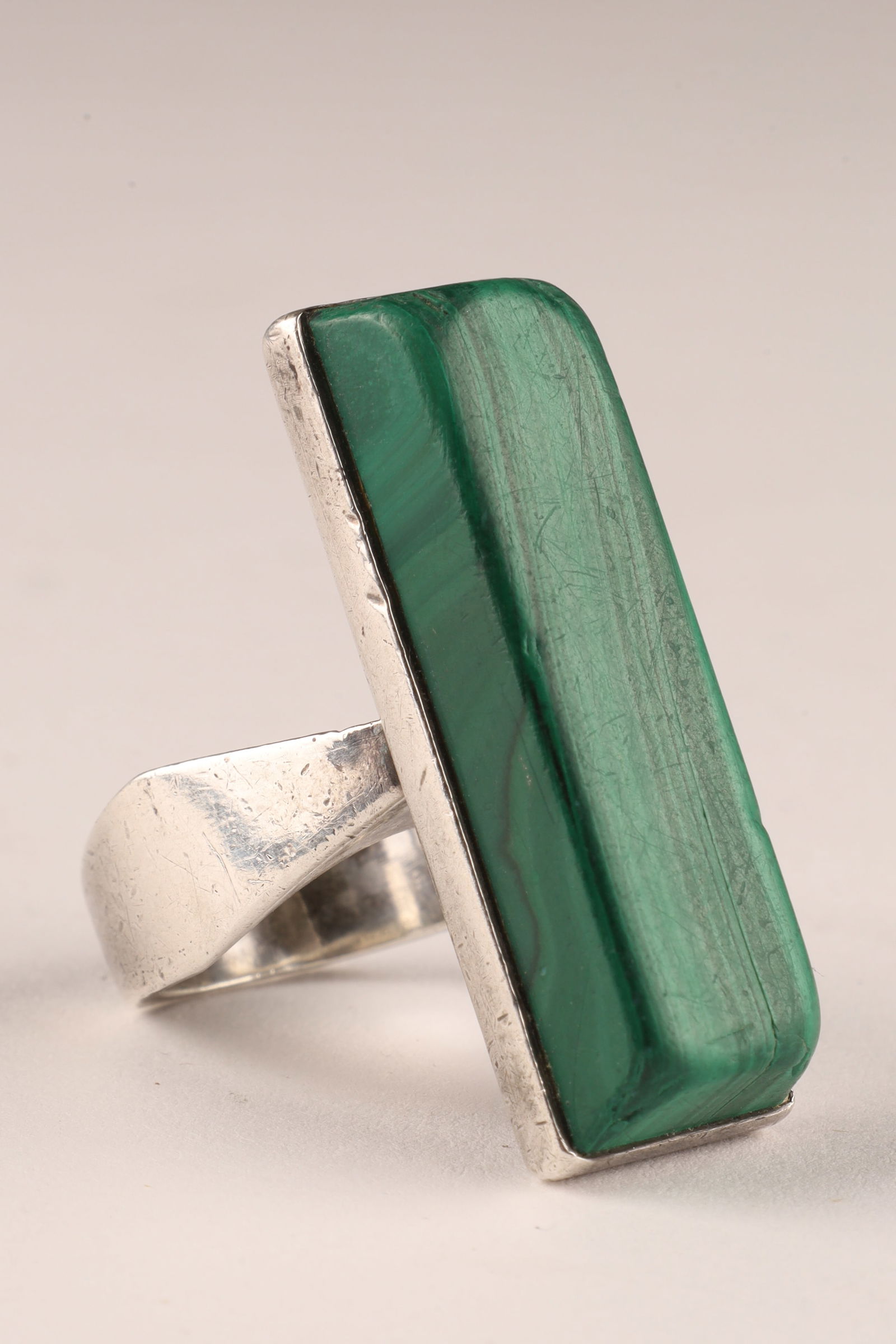 Vintage Modernist Malachite Sterling Ring Signed Hans (1 of 7)