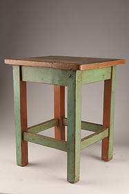 Mid 19th C. Small Primitive Painted Bench Table: Mid 19th C. Small Primitive Painted Bench Table, with green finish. Measuring 19”H x 16”W x 15”D.