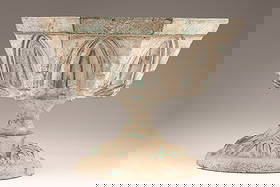 Small Antique 19th C. Cast Iron Gothic Garden Urn: Small Antique 19th C. Cast Iron Gothic Garden Urn. Measuring 6.5”H x 8.25”W.