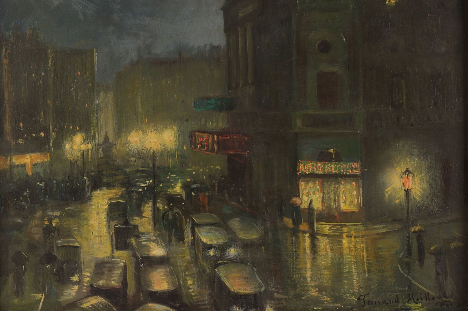 Fernand Maillaud (France, 1863-1948) Oil on Board, Night Street Scene (1 of 6)