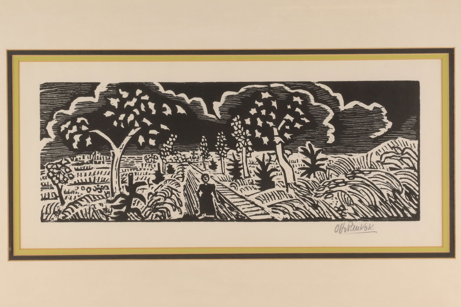Otto Pankok (German, 1893 - 1966) Expressionist Woodcut Print Landscape with Figure (1 of 5)