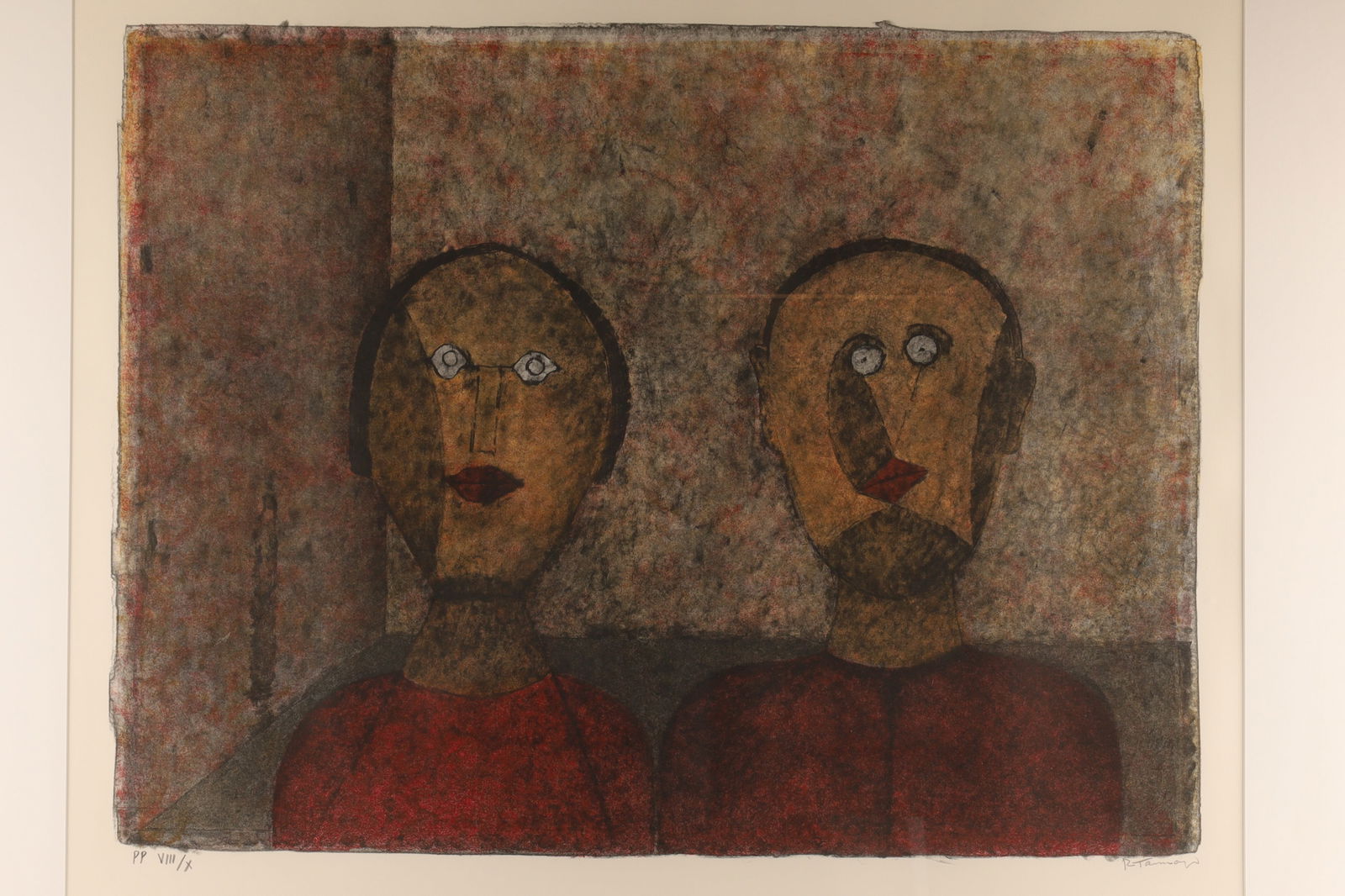 Rufino Tamayo (Mexican, 1899-1991), Dos Cabezas, PP VIII/X, Mixografía, ca. 1975-85: Rufino Tamayo (Mexican, 1899-1991) Dos Cabezas (Two Heads), ca. 1975-85 Mixografía / color lithograph with monotype-textured surface Signed and inscribed PP VIII/X in pencil Sheet: appro