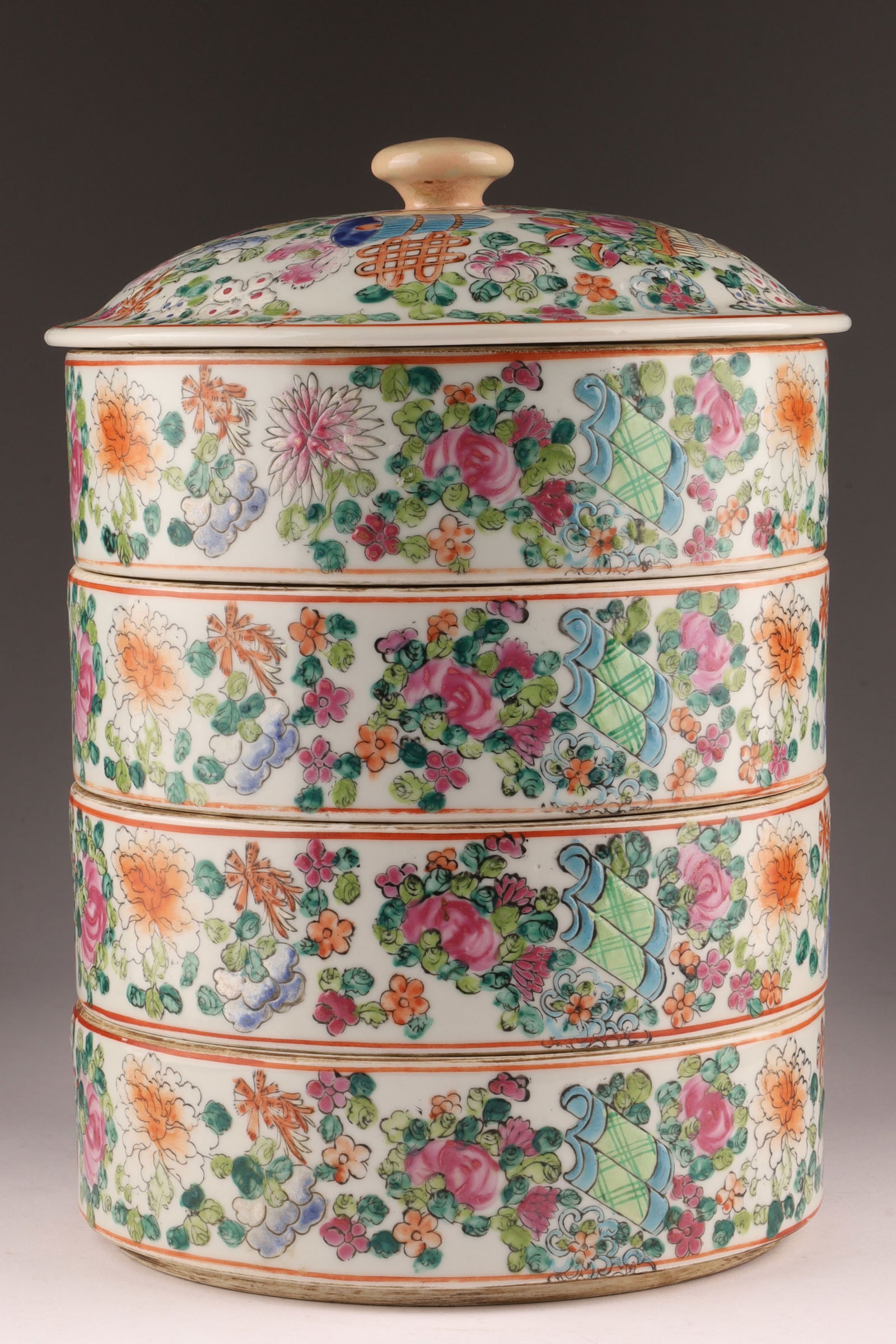 Large Chinese Famille Rose Porcelain Four-Tier Stacking Container with Lid (1 of 6)