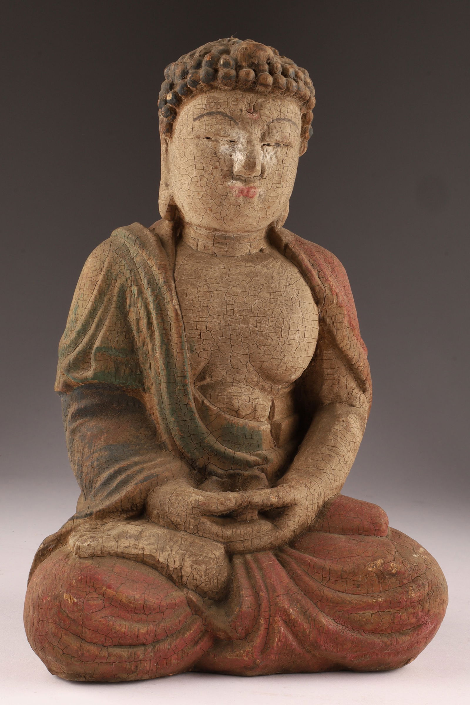 Antique Tibetan Polychrome Wood Carved Shakyamuni Buddha, ca. 1880-1930 (1 of 9)