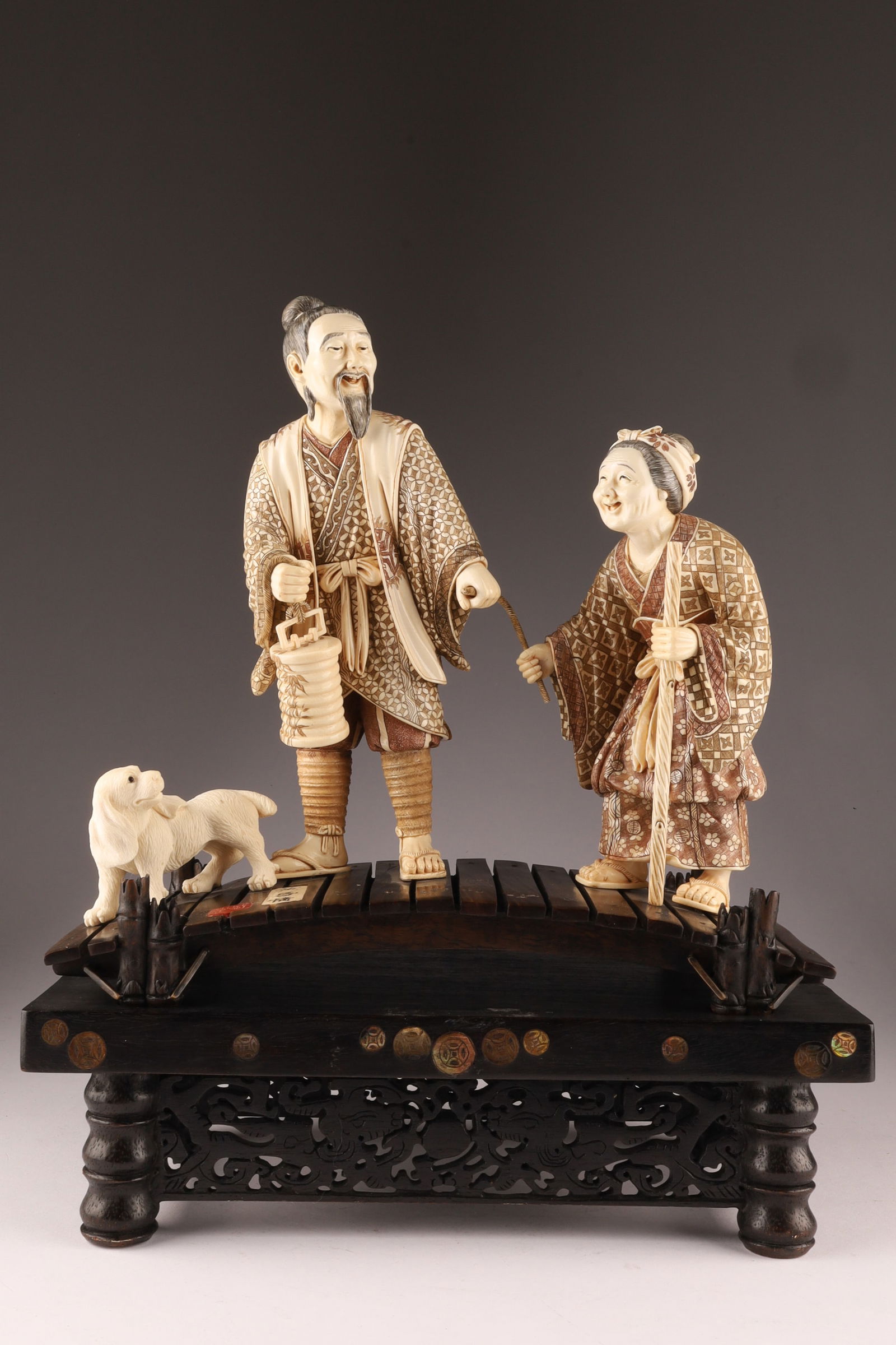 Large Figural Japanese Okimono Grouping: Large Figural Japanese Okimono Grouping. 13 x 11 x 5 inches. THIS LOT CANNOT BE EXPORTED FROM CANADA. 