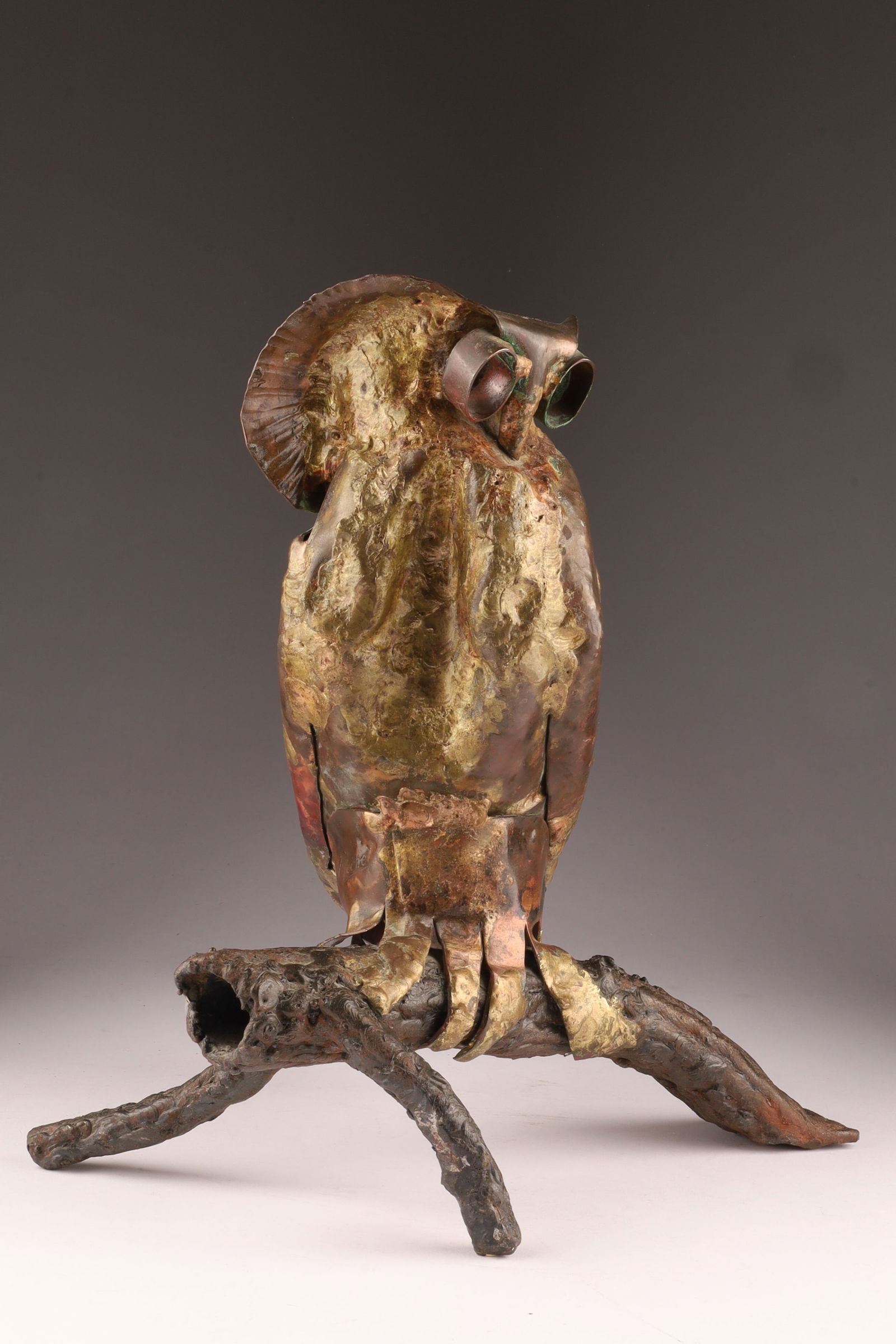 Michel Souillard Brutalist Owl Sculpture in Forged Copper, Brass & Iron, France, 1970s (1 of 7)