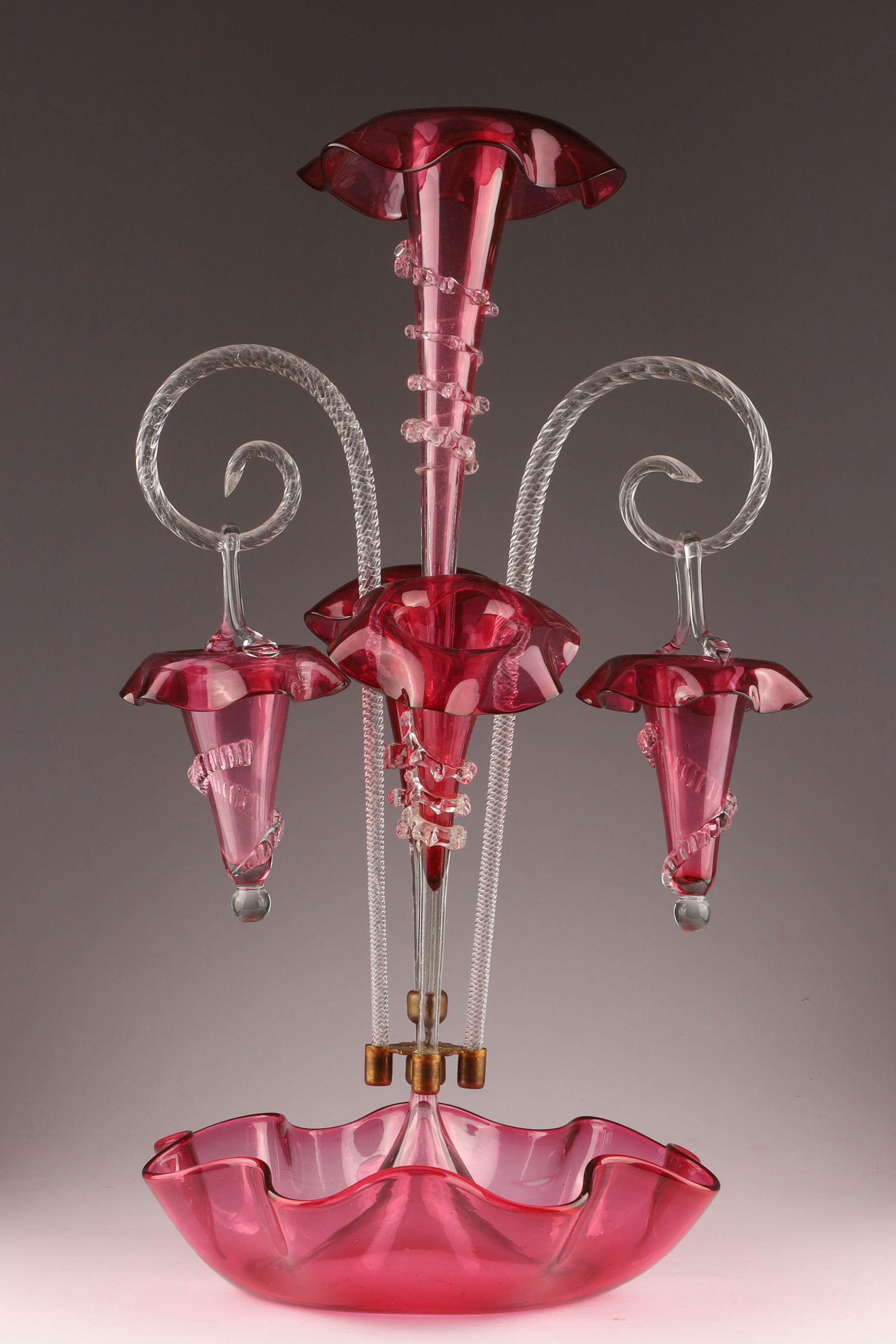 Antique Victorian Cranberry Glass Epergne Centrepiece (1 of 10)
