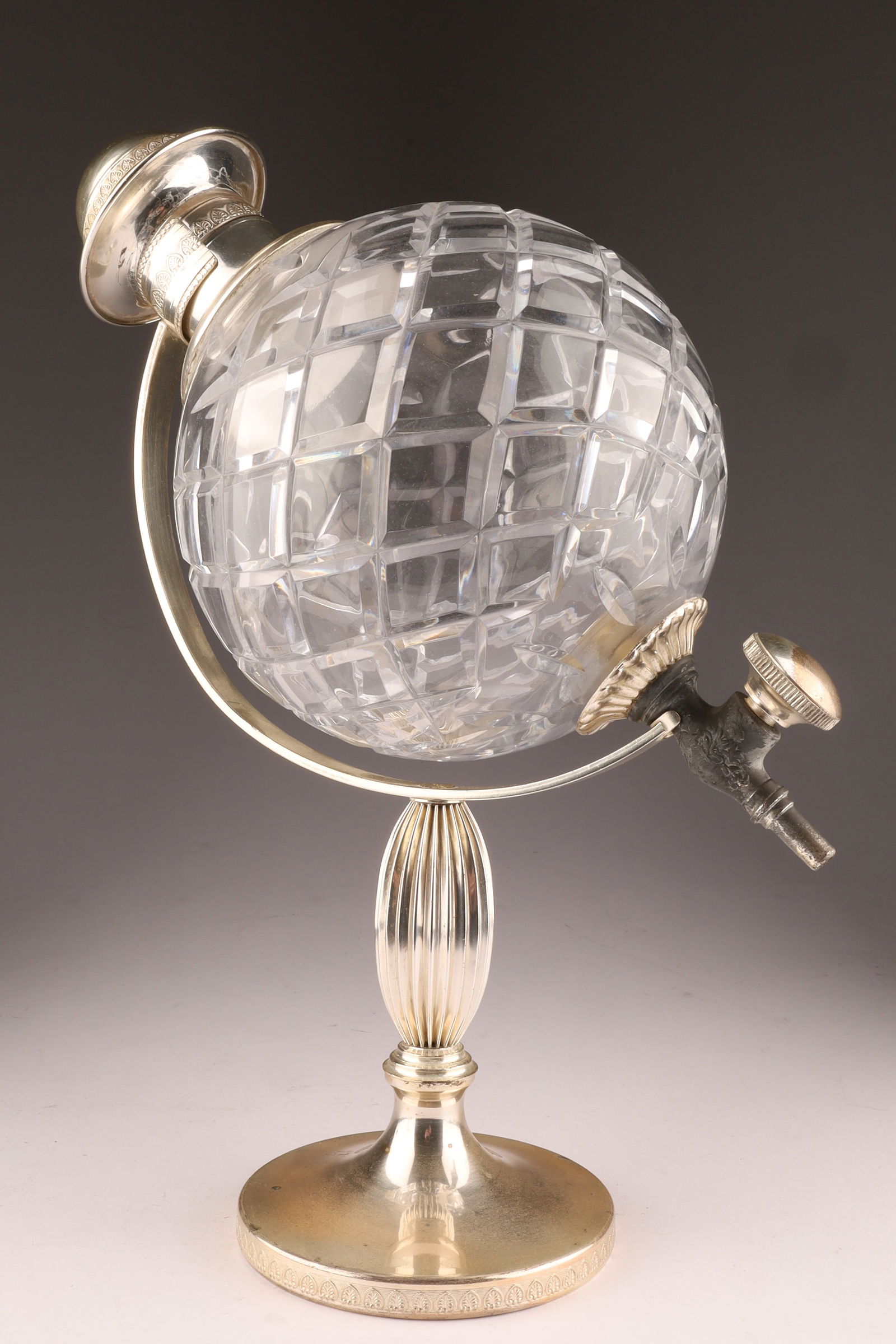 Art Deco Cut Crystal Silver Globe Decanter with Stand (1 of 10)