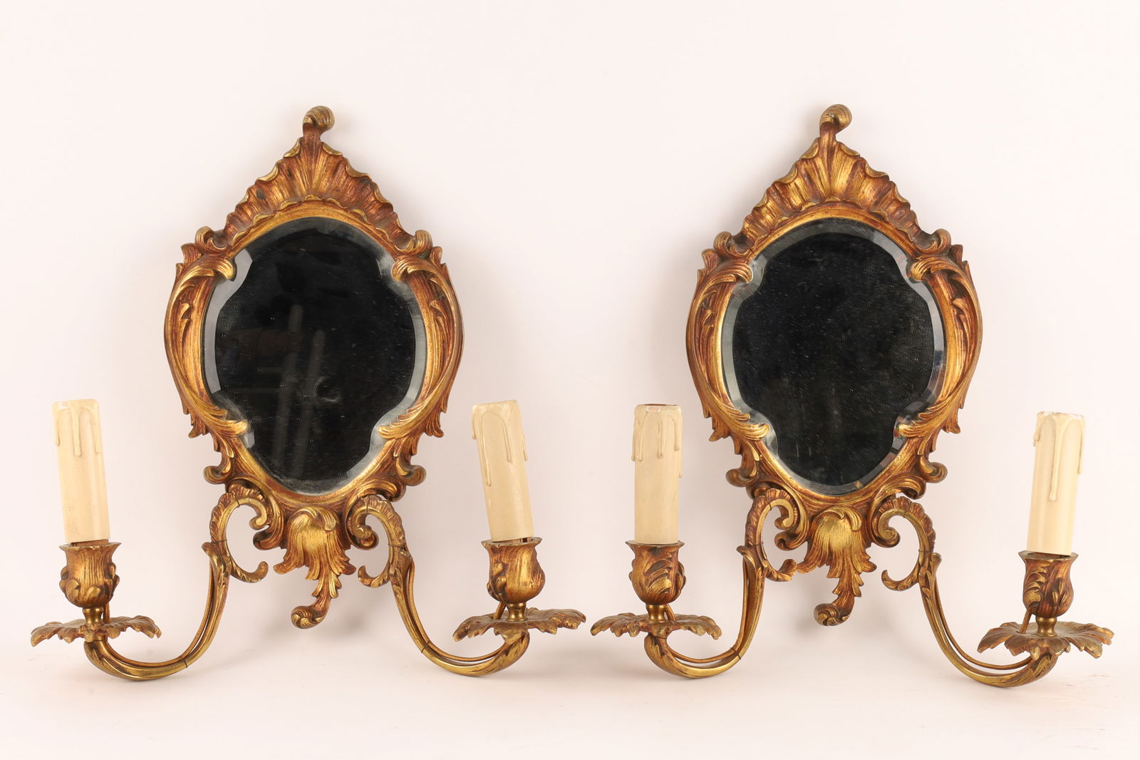 Pair of Rococo Style Mirror Back 2 Light Wall Sconces (1 of 8)