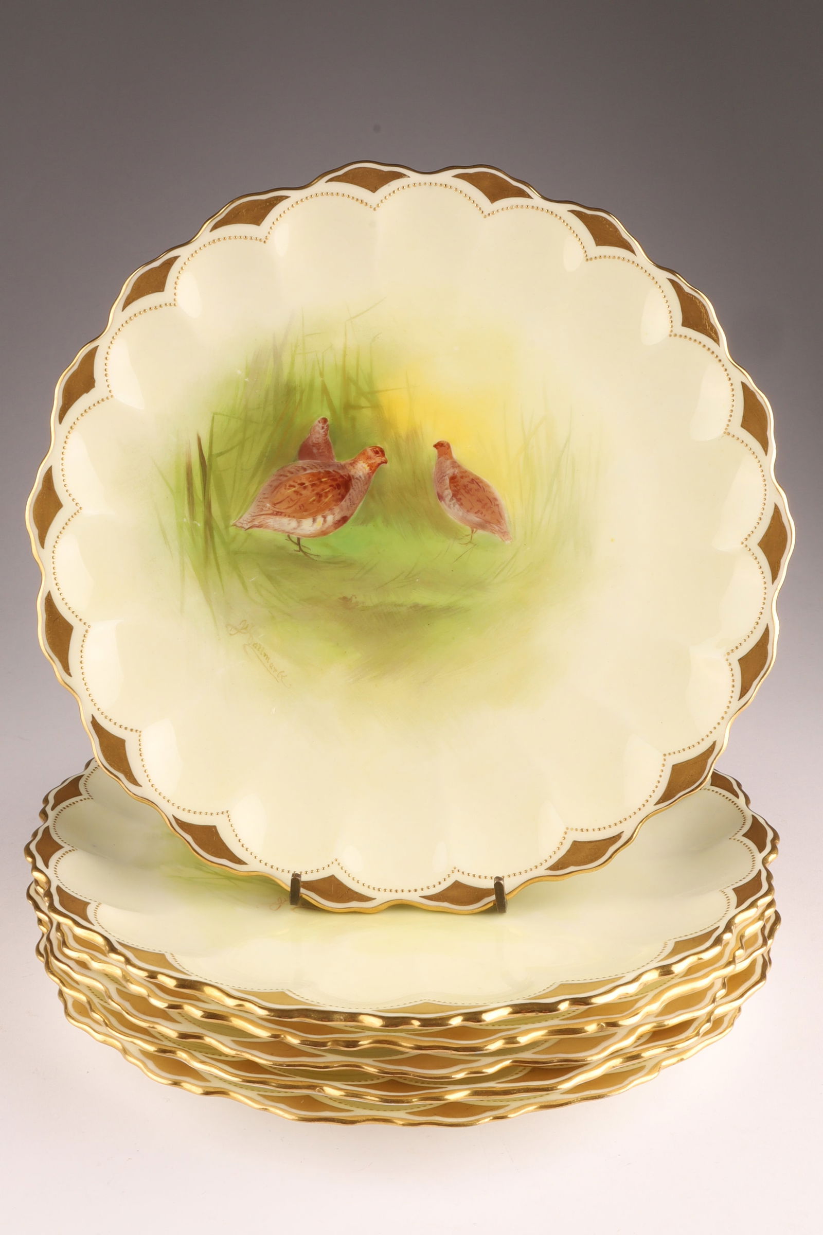 Set of 6 Doulton for Tiffany & Co. Joseph Hallmark Porcelain Bird Plates: Set of 6 Doulton for Tiffany & Co. Joseph Hallmark Bird Plates. Stamped on underside with registration number, artist signed G. Hallmark. Measuring 8.75 inches.