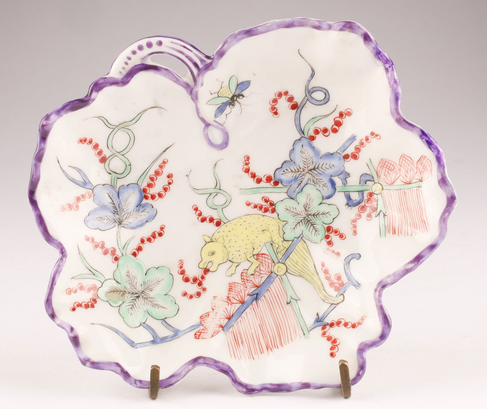 Herend-Style Porcelain Leaf Dish with Insects and Fox Motif, 20th Century (1 of 6)