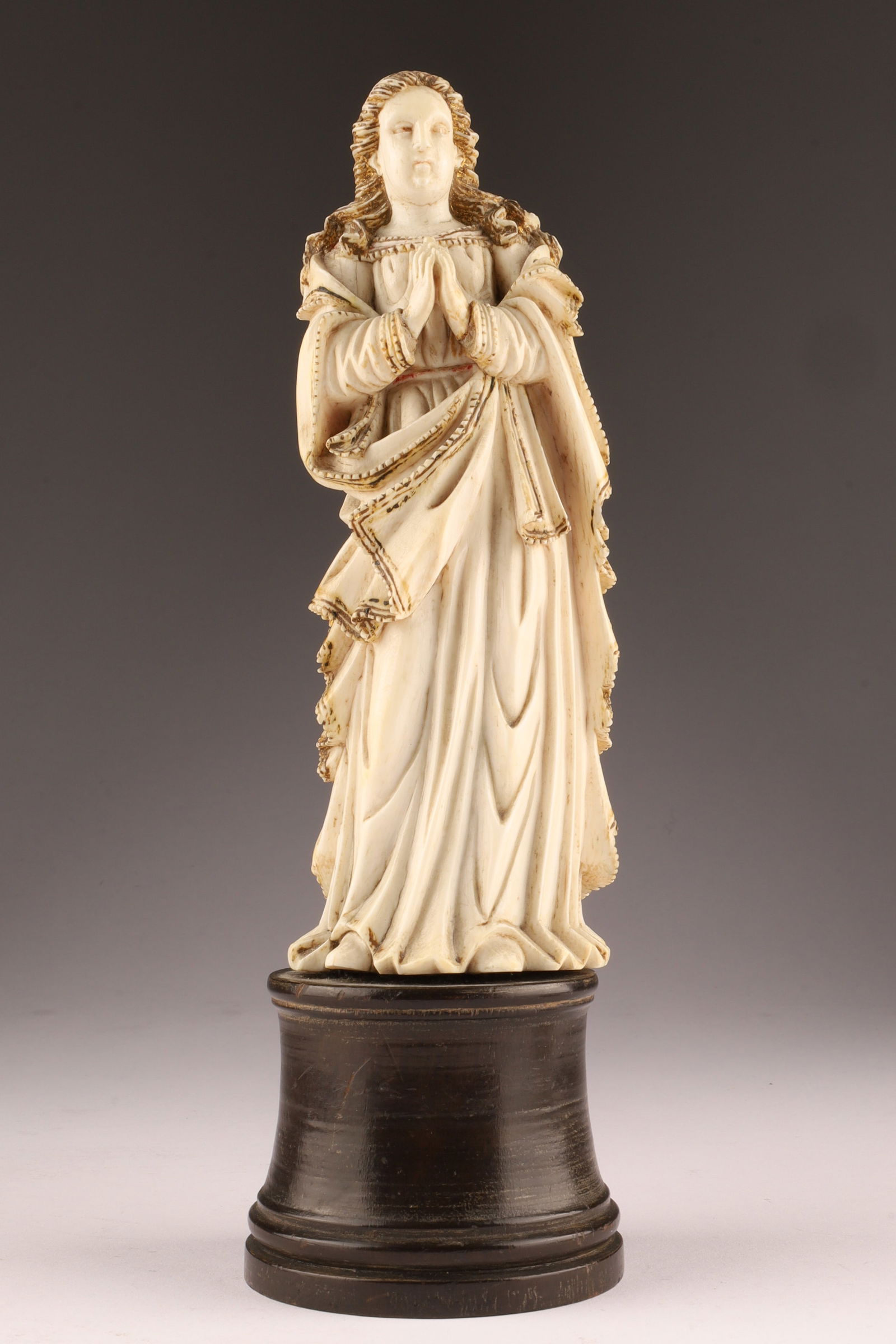 Indo-Portuguese (Goa), 17th-18th C. Carved Virgin Mary on Wood Base (1 of 9)