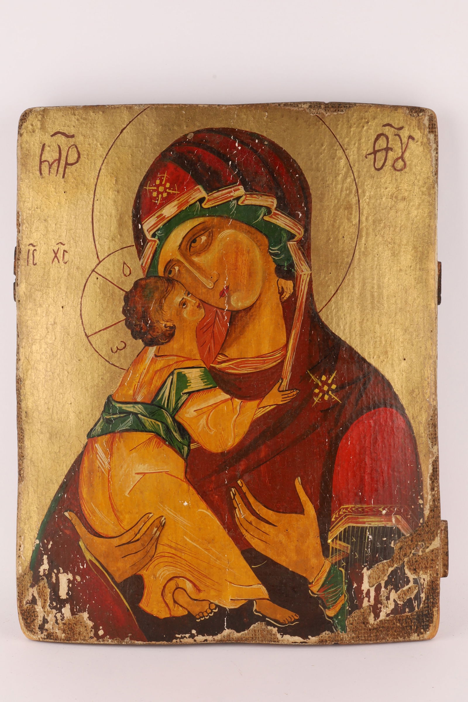 Russian or Greek Orthodox Icon of the Virgin and Child (Eleusa), with Wax Seal, 19th century. (1 of 8)
