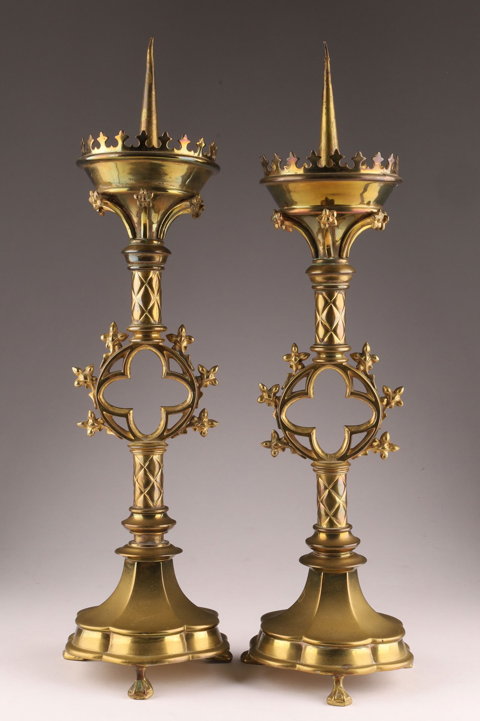 Pair Large Antique Brass Gothic Church Pricket Candle Holders (1 of 6)