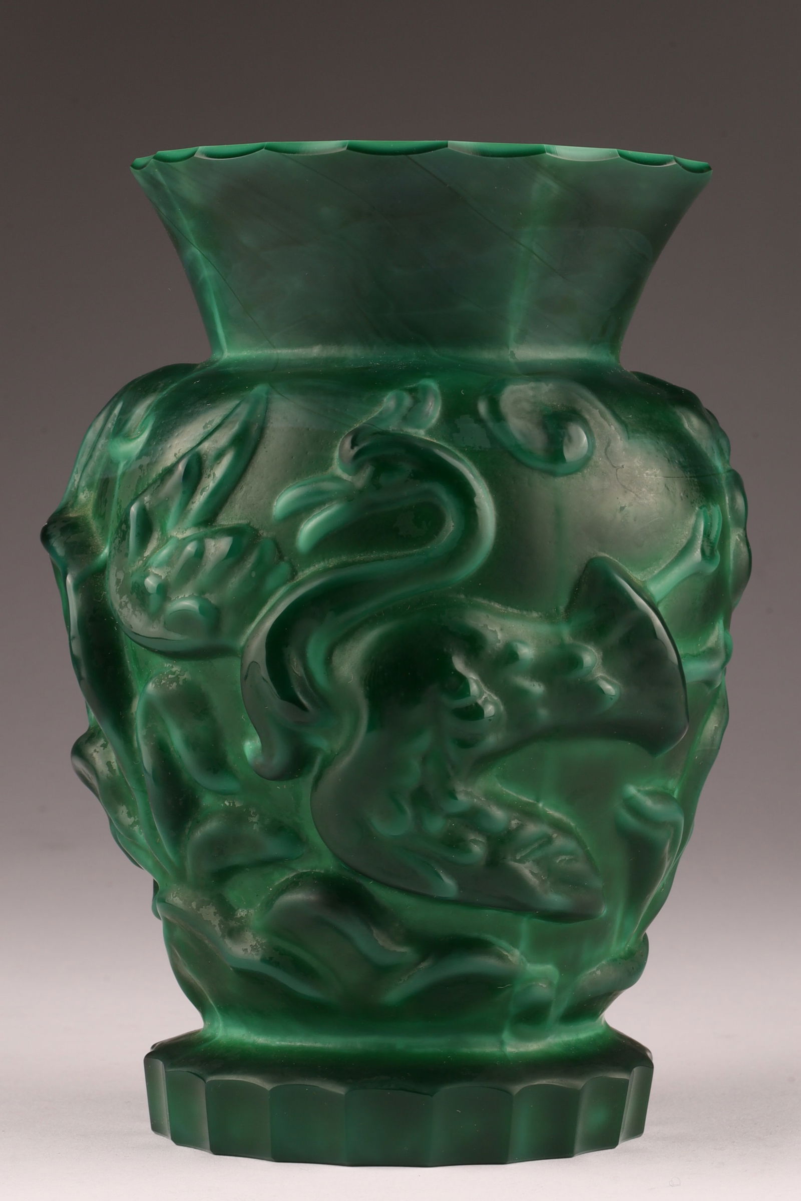 Czechoslovakian Art Deco Malachite Glass Gazelle and Bird Vase (1 of 8)