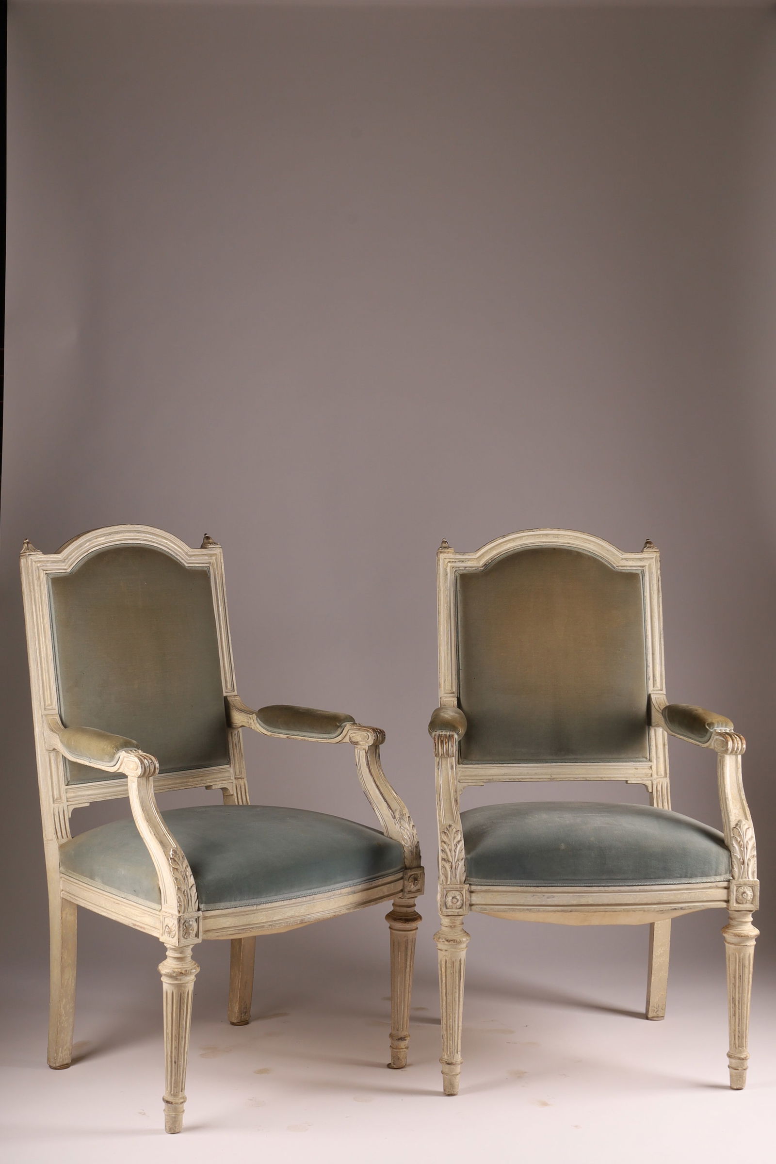 Pair of Louis VXI Style Blue Velvet Upholstered Armchairs (1 of 6)