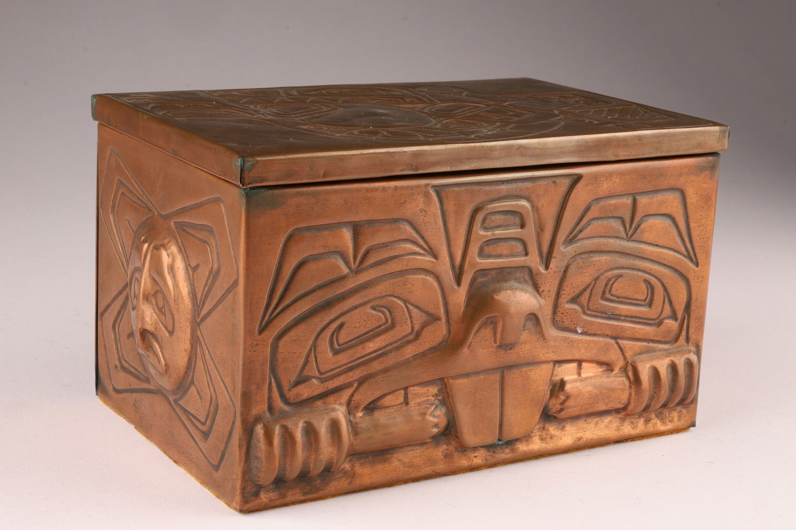 Haida Northwest Coast Copper Repousse Lidded Box (1 of 6)