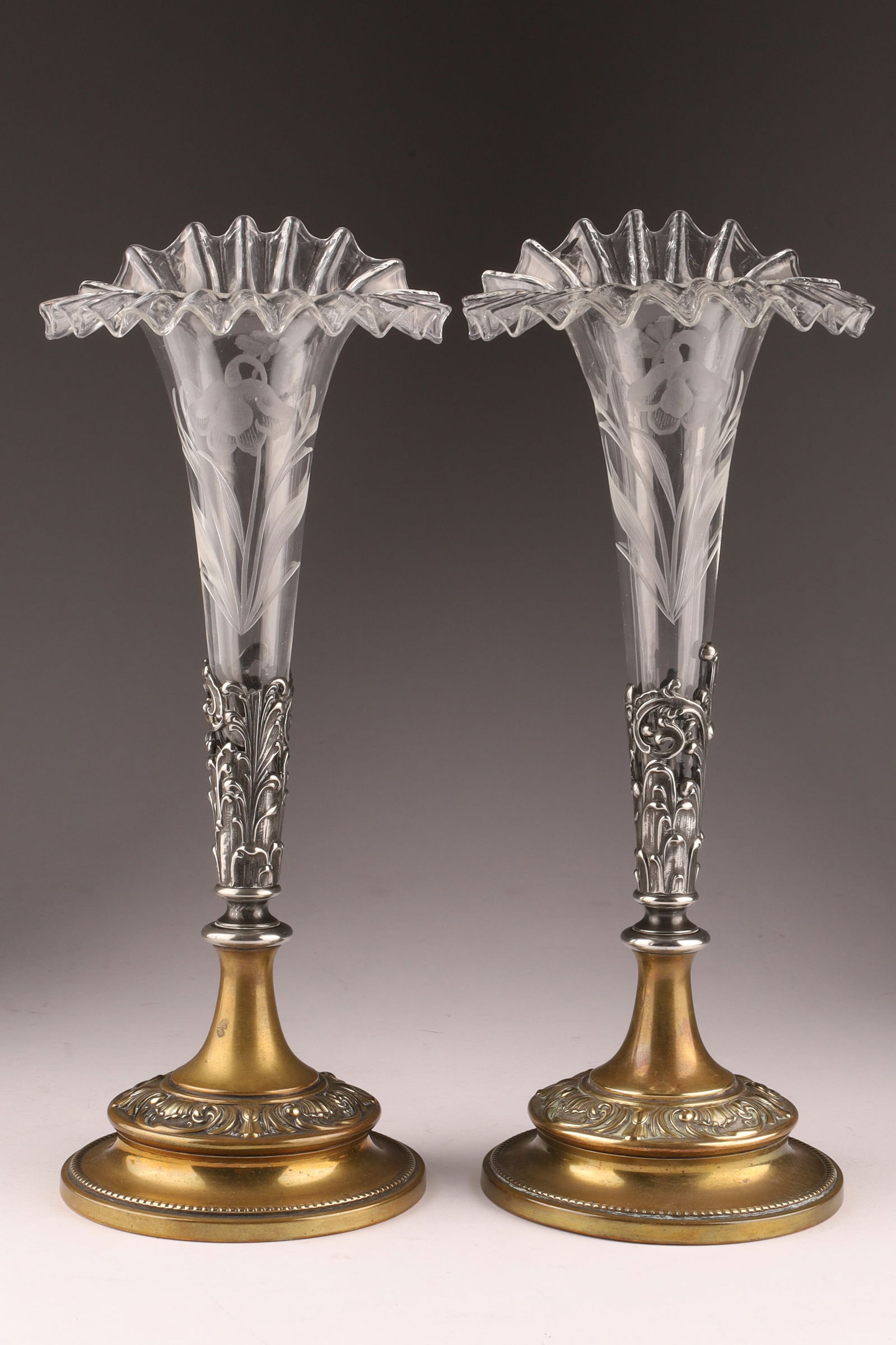 Pair of Antique Victorian Silver Plated and Etched Glass Epergne Vases (1 of 6)