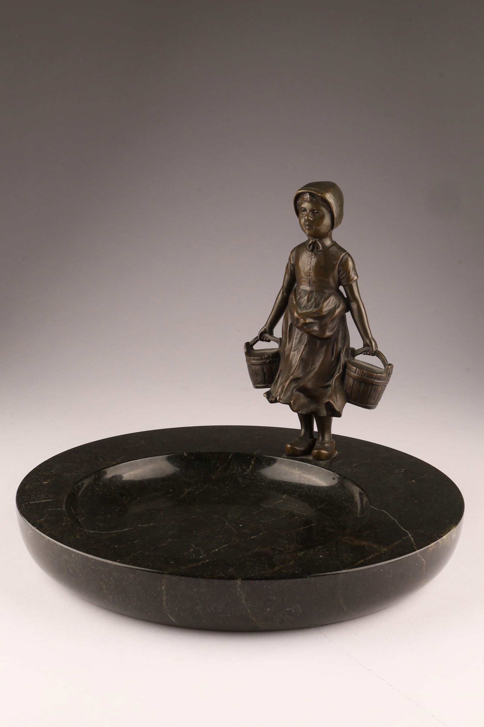 Bronze Sculpture of a Girl with Two Baskets Vide Poche Tray (1 of 5)