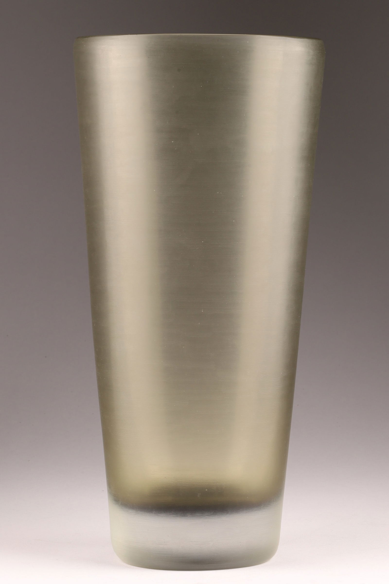 VINTAGE VENINI Murano Art Glass Inciso Vase, Acid-Etched: Produced by Venini in the 1950s, this vase features the inciso technique and bears the Venini acid mark. Measuring 12 inches H x 5.75 W. From the collection of a prominent glass collector from Toronto