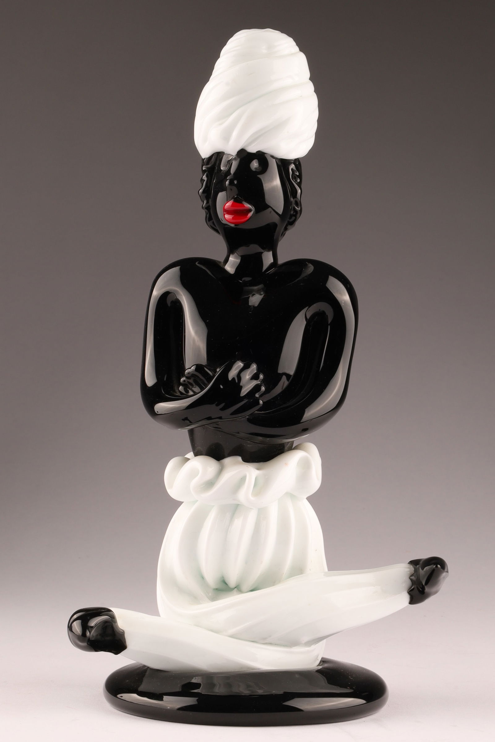 VENINI FULVIO BIANCONI Murano Moro Seated Turban Figure, Black and White (1 of 6)