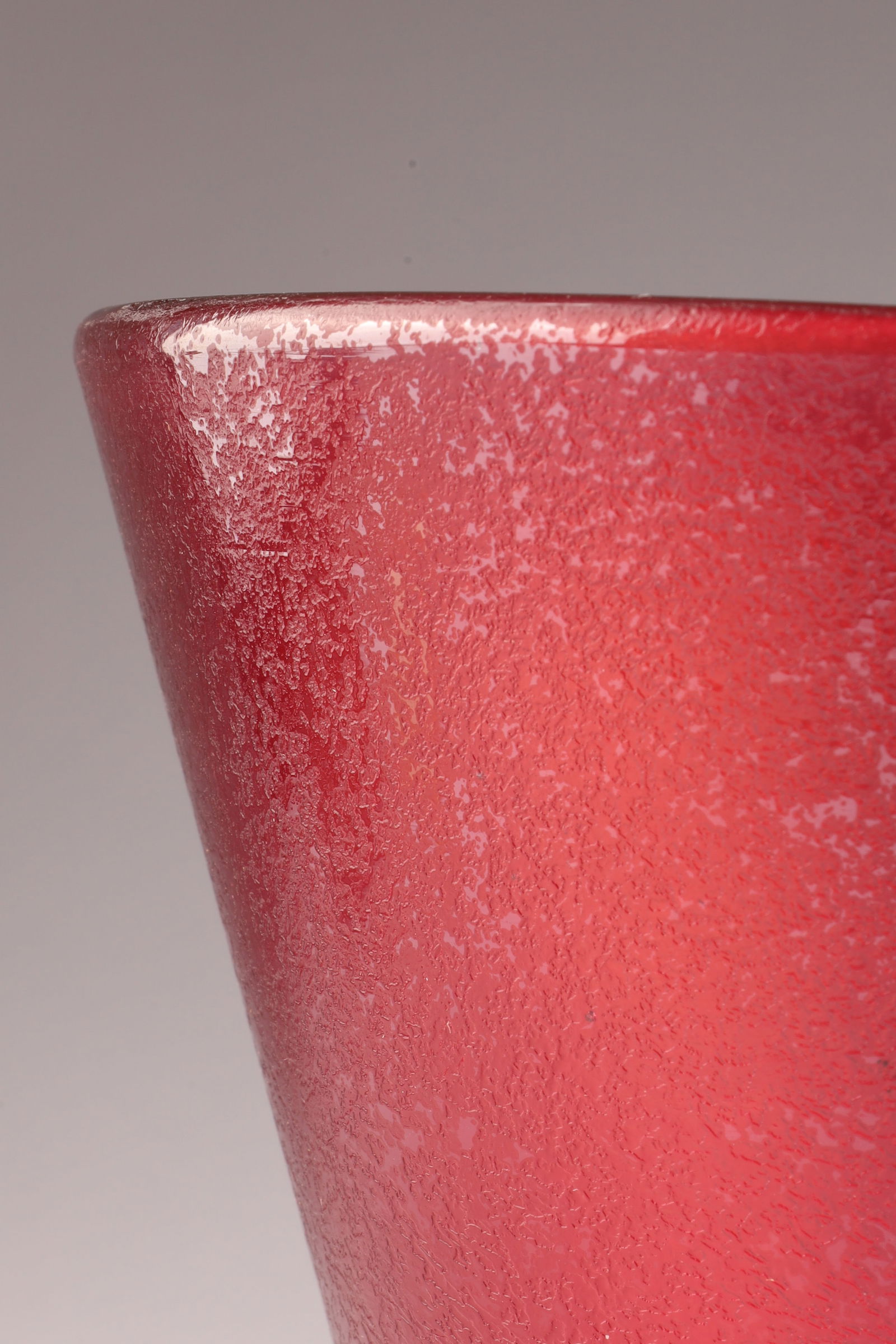 VENINI CARLO SCARPA Corroso Art Glass Vase, Ruby Red, 1940s - 2