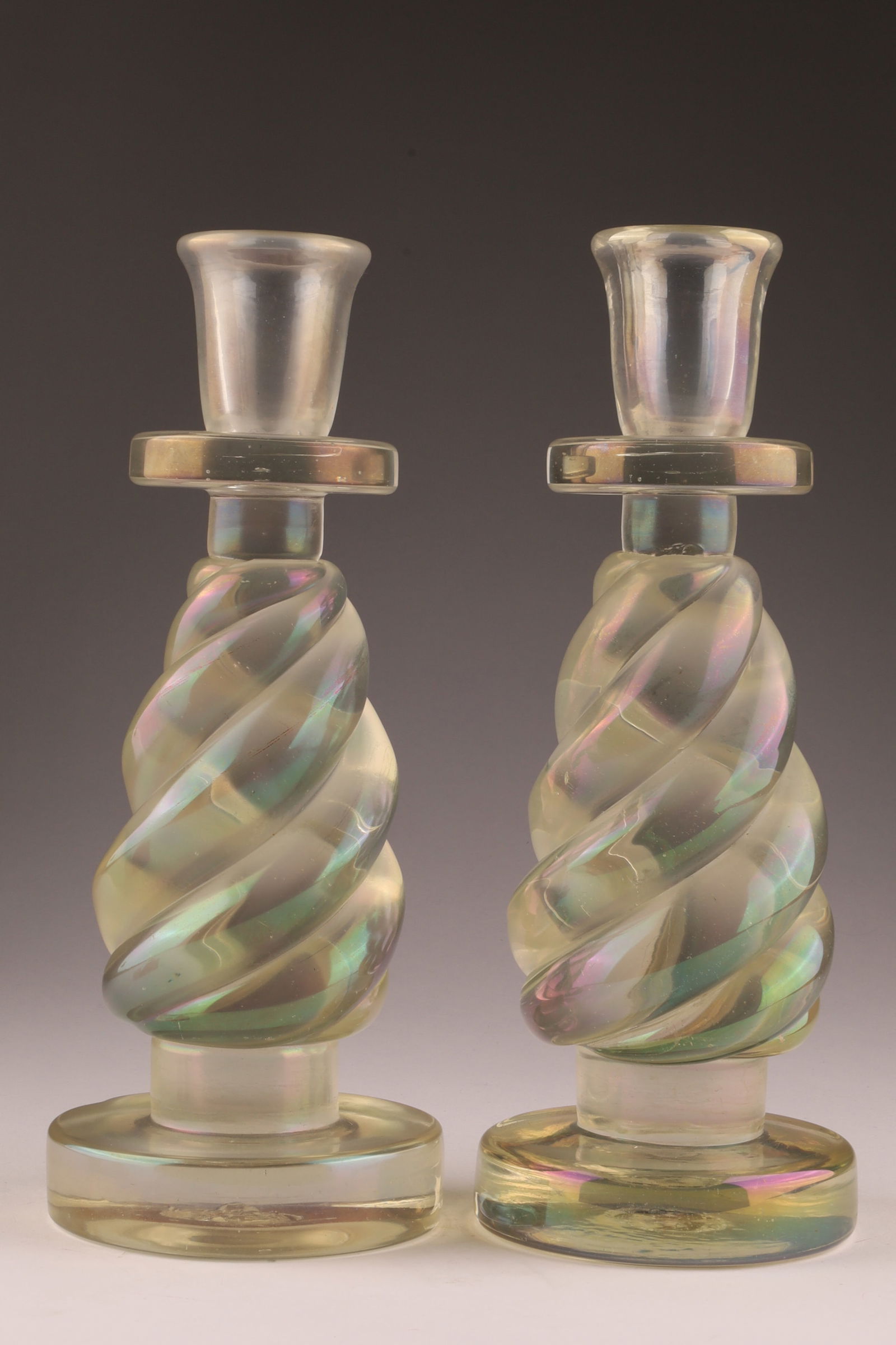BAROVIER 1930s Iridati Glass Candlesticks, Twisted Set (1 of 6)