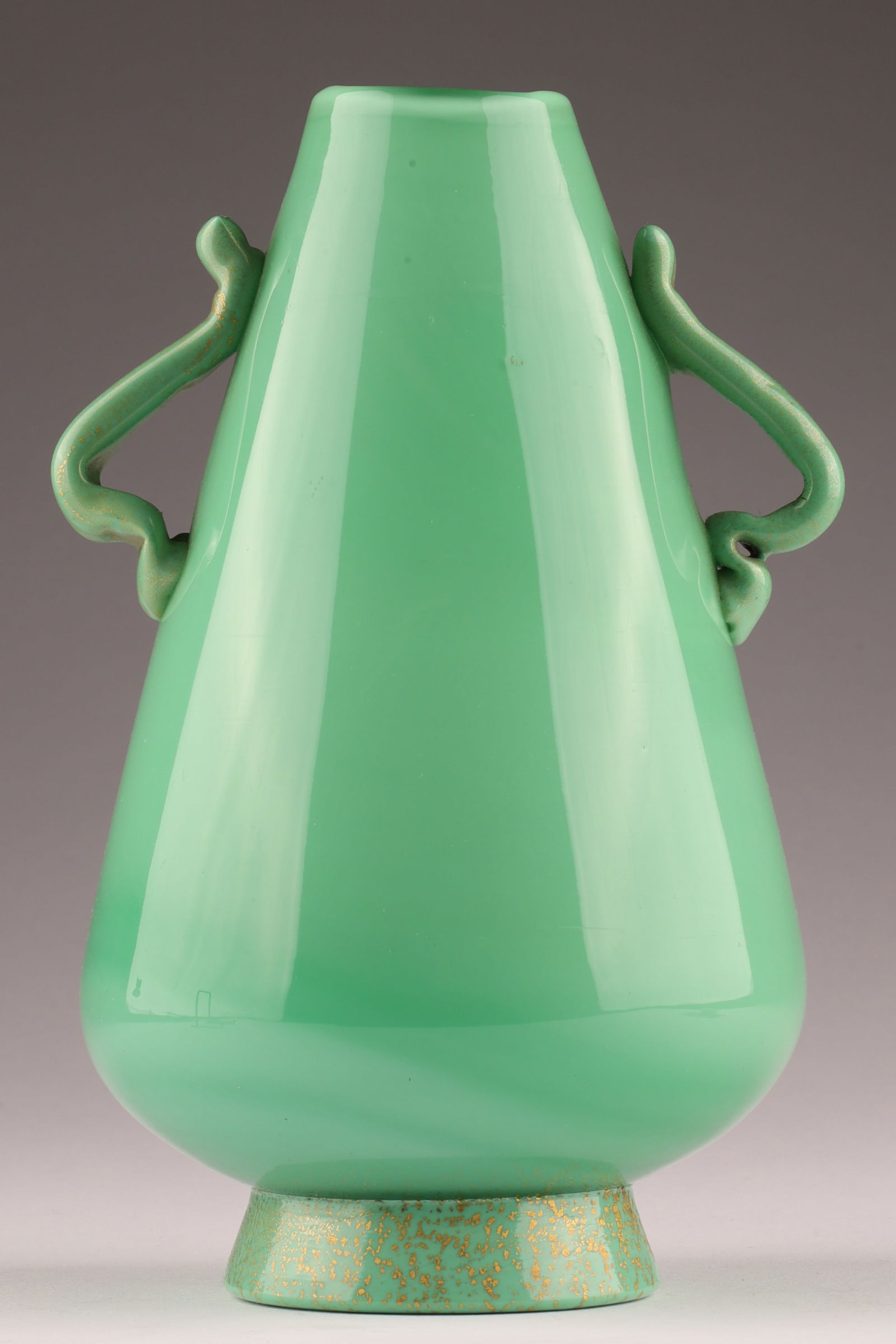 NAPOLEONE MARTINUZZI Murano Opaque Green Vase, Applied Handles (1 of 7)