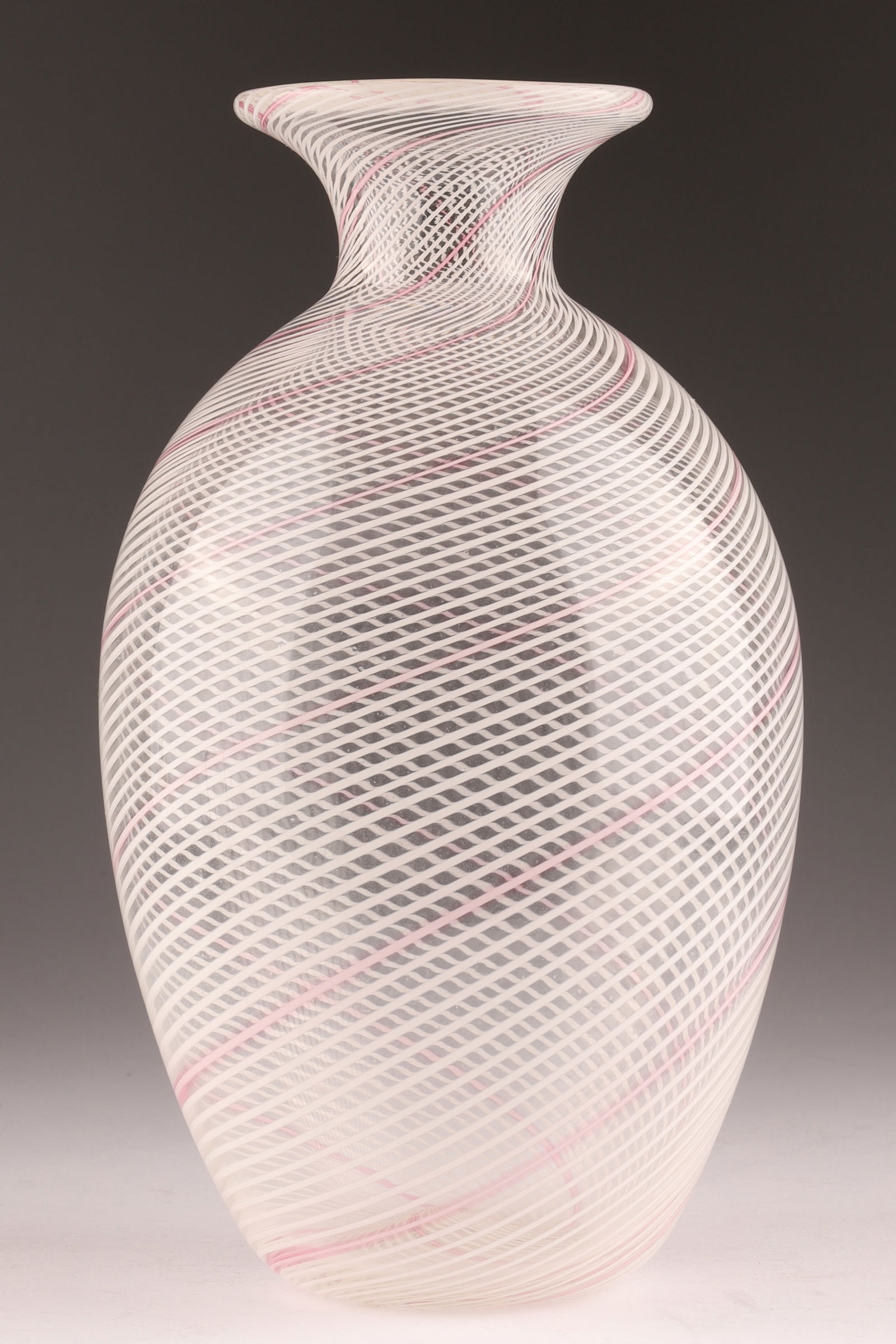 DINO MARTENS Attributed Murano Net Pattern Glass Vase, Pink (1 of 6)