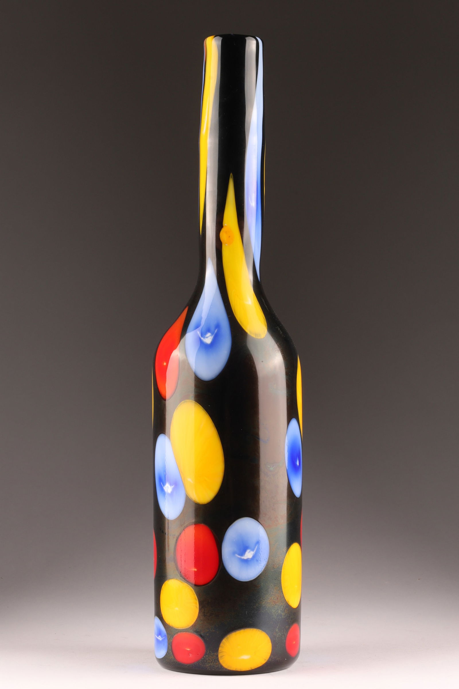 ERMANNO TOSO for Fratelli Toso Murano 'Nerox' Murrine Vase: This Ermanno Toso ‘Nerox’ vase dates to the 1960s. 17 inches H x 4 W. From the collection of a prominent glass collector from Toronto.