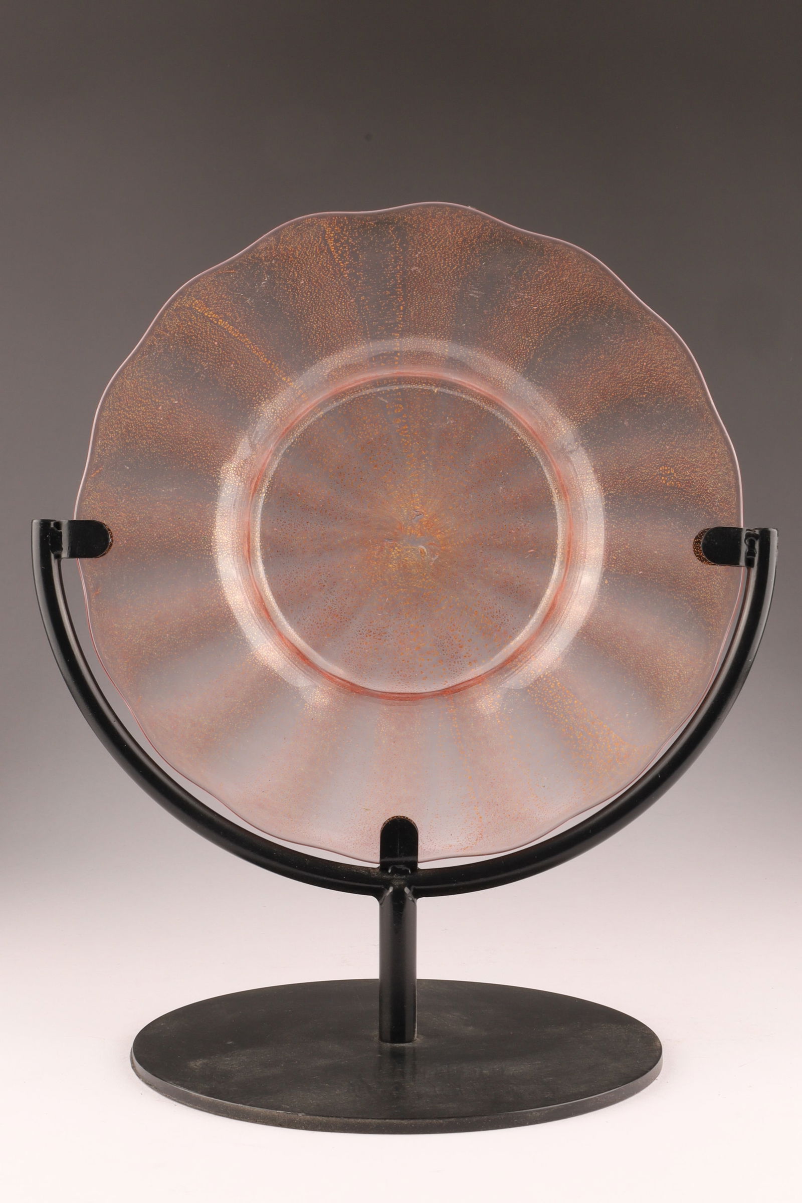 SALVIATI Murano Art Glass Plate, Pink with Gold Flecks (1 of 5)