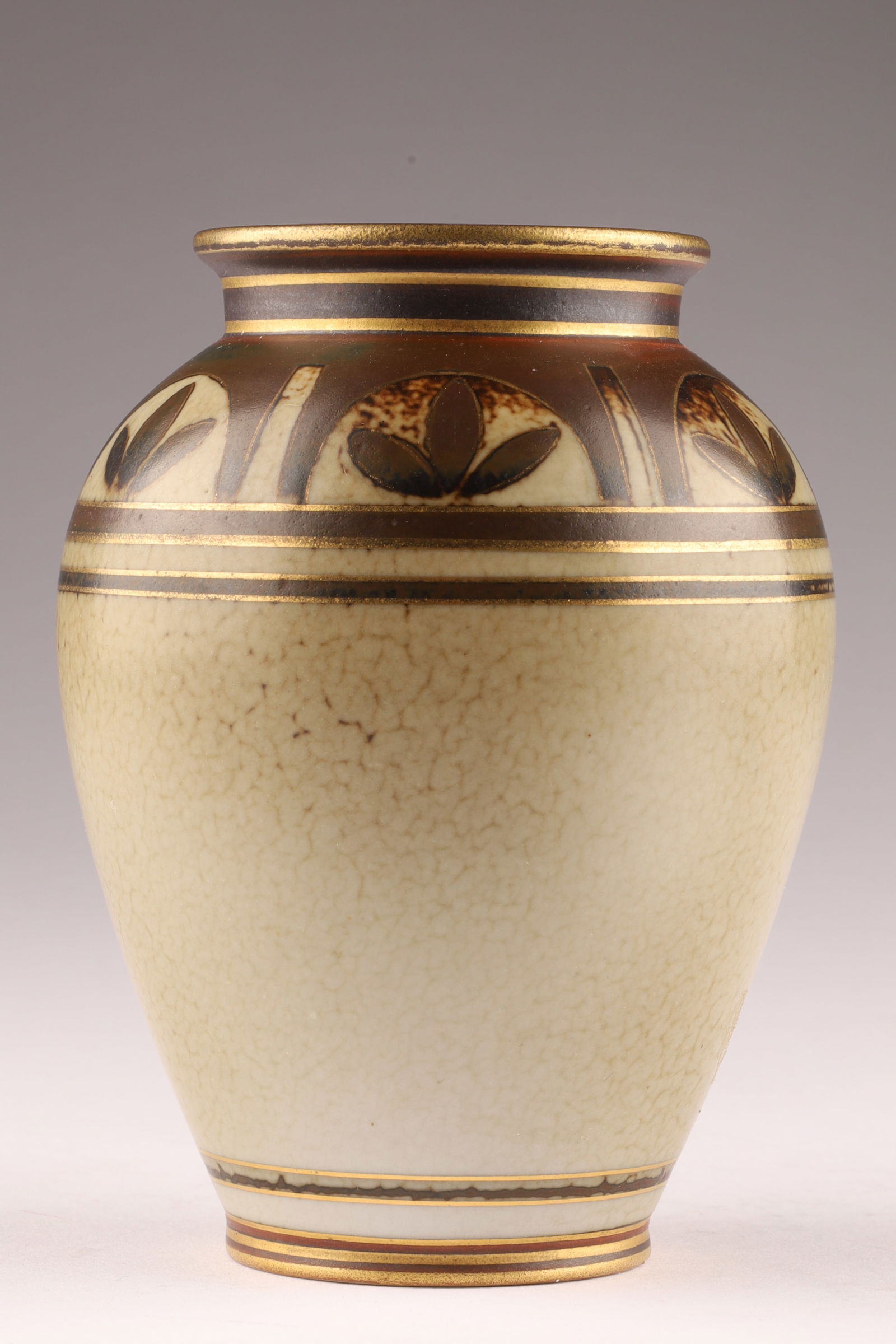 Gunnar Nylund Rorstrand Flambe Stoneware Vase Scandinavian Modern Design c. 1930s-40s:  This elegant, subtly shaped vase showcases the flowing, mottled Flambe glaze in an organic Art Deco form. It is a classic design by the influential Swedish ceramicist Gunnar Nylund for the