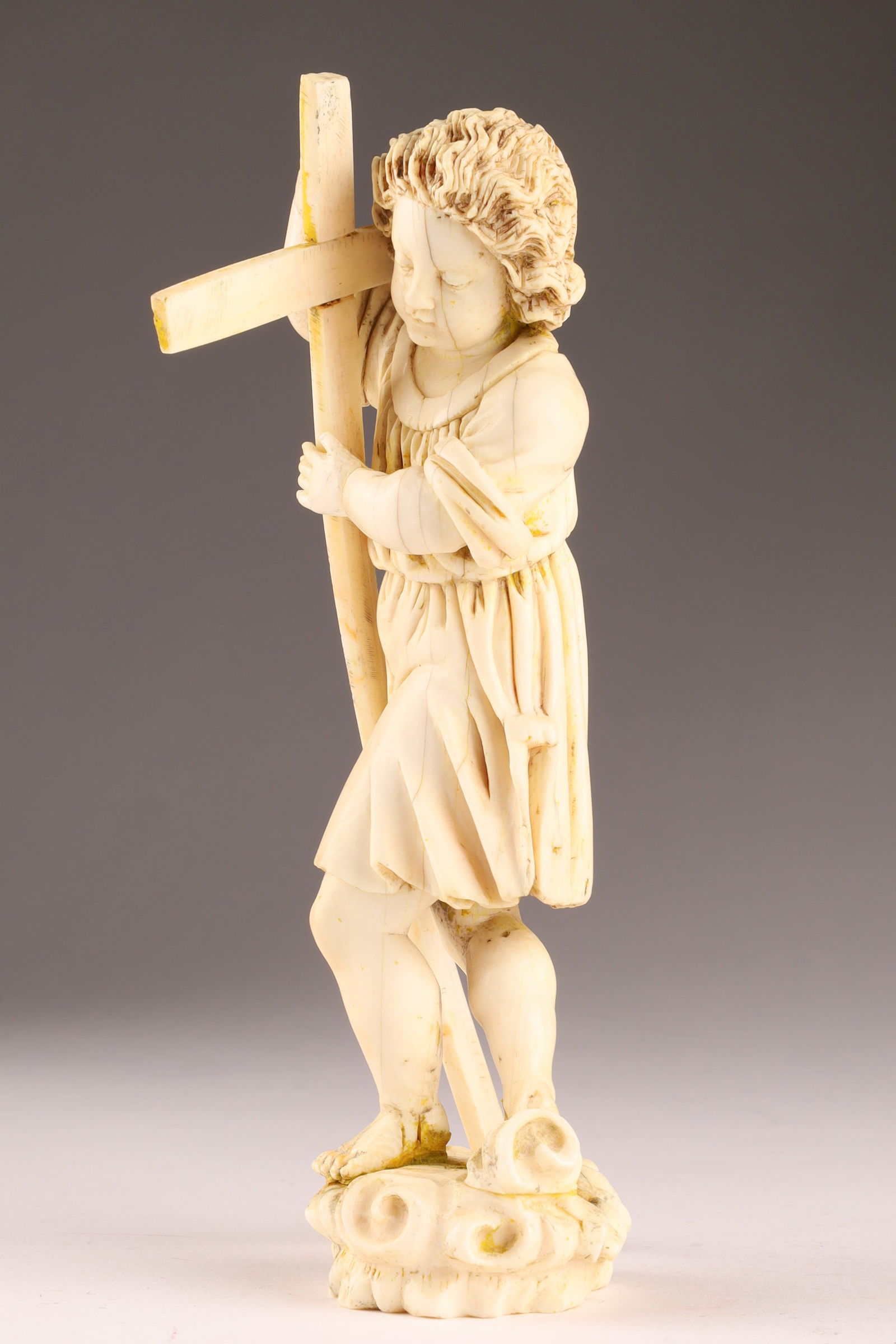 18th C Italian Finely Carved Statue, Child Holding Cross (1 of 13)