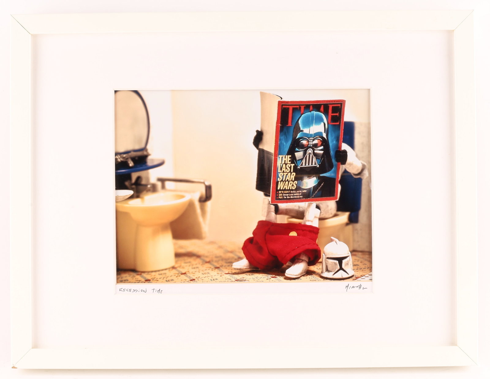 Marcos Minuchin Signed Print, Recession Time - Star Wars Storm Trooper: Marcos Minuchin is an Argentinean photographer known for his ongoing project titled "The Secret Life of Toys". The image provided is a photograph from this popular series. Minuchin started &