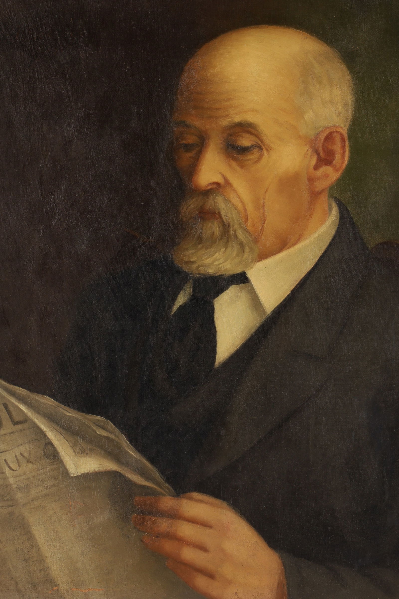Early 20th c. School, Portrait of an Elderly Man Reading a Newspaper, Oil on Canvas (1 of 7)