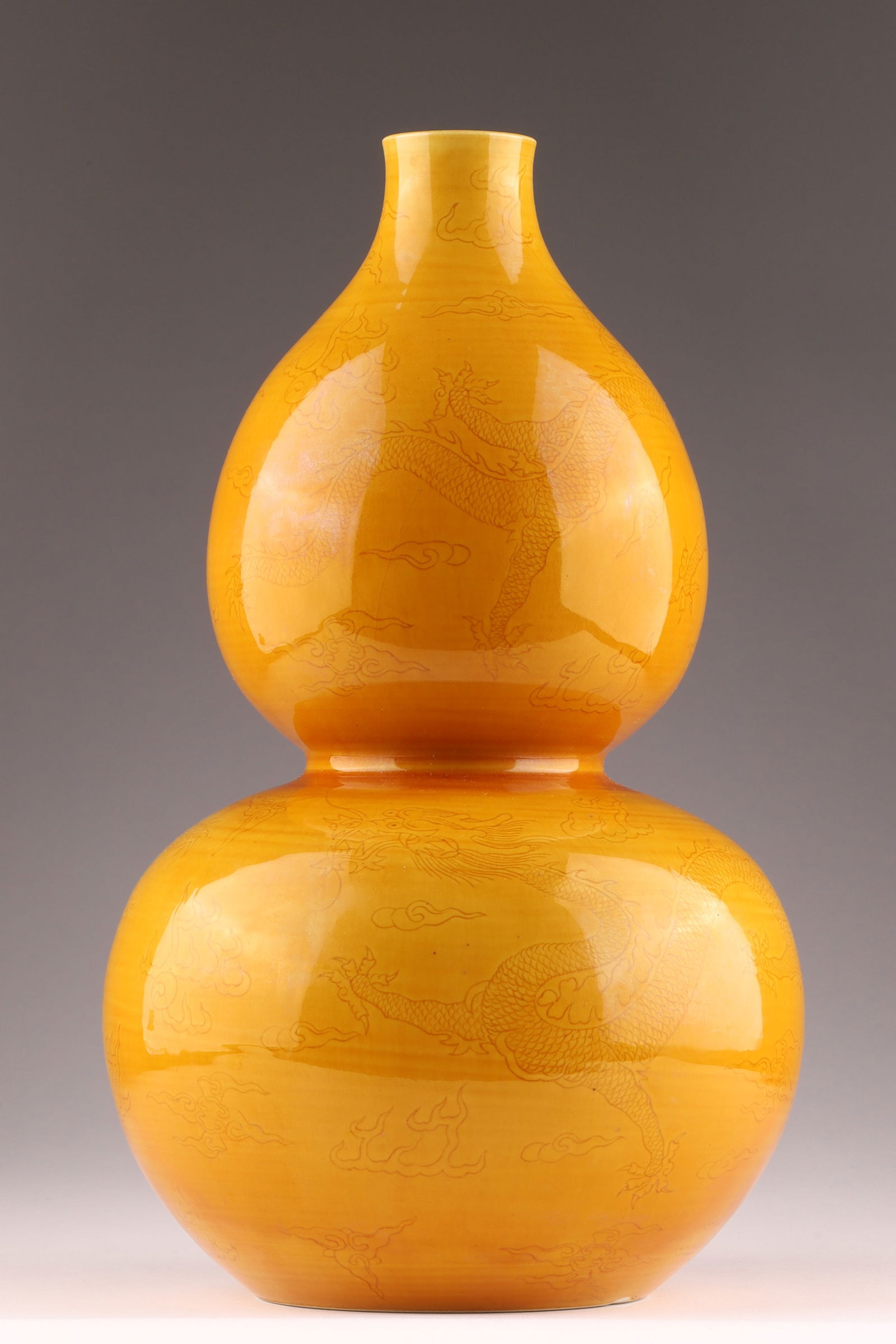 Antique Chinese Yellow Glaze Double Gourd Incised Dragon Vase (1 of 10)