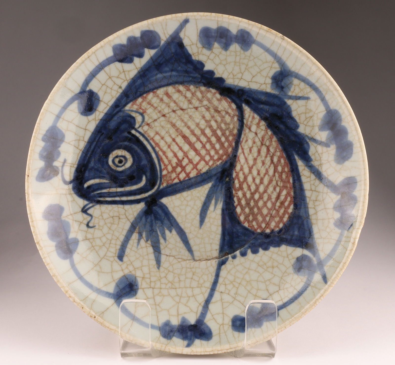 Antique Chinese Blue and Red Porcelain Fish Plate (1 of 12)