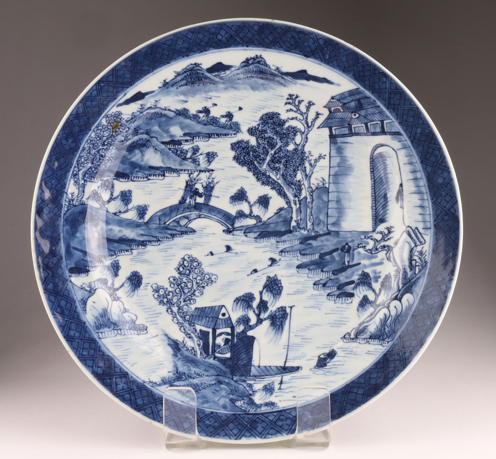 Signed Antique Chinese Blue and White Landscape Charger (1 of 12)