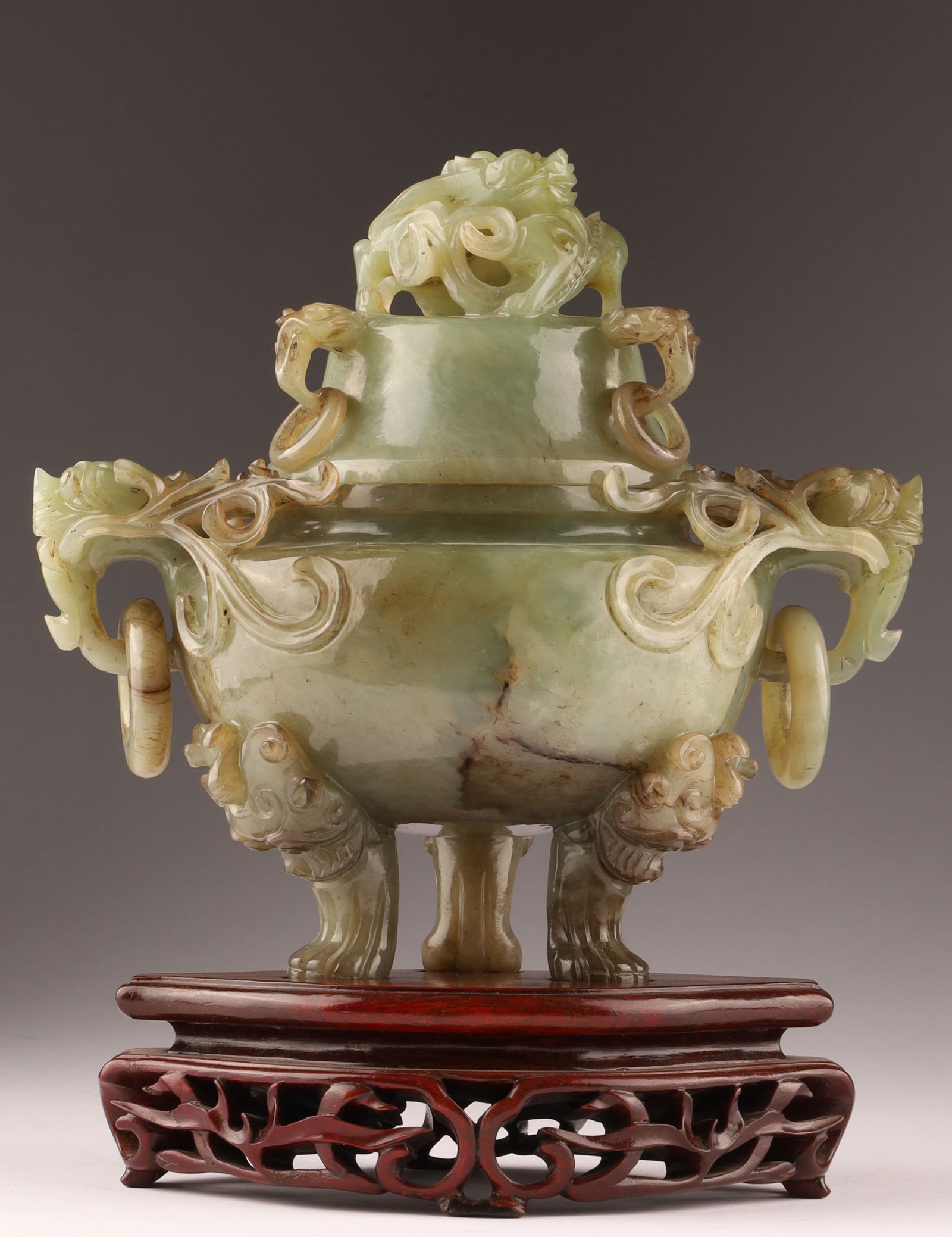Chinese Green Hardstone Jade Censer and Cover on Stand (1 of 16)