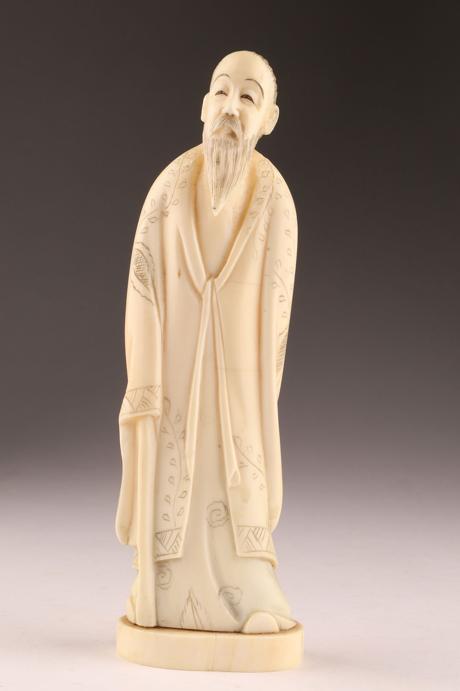 Signed Chinese or Japanese Carved Statue, Figure of a Man (1 of 9)