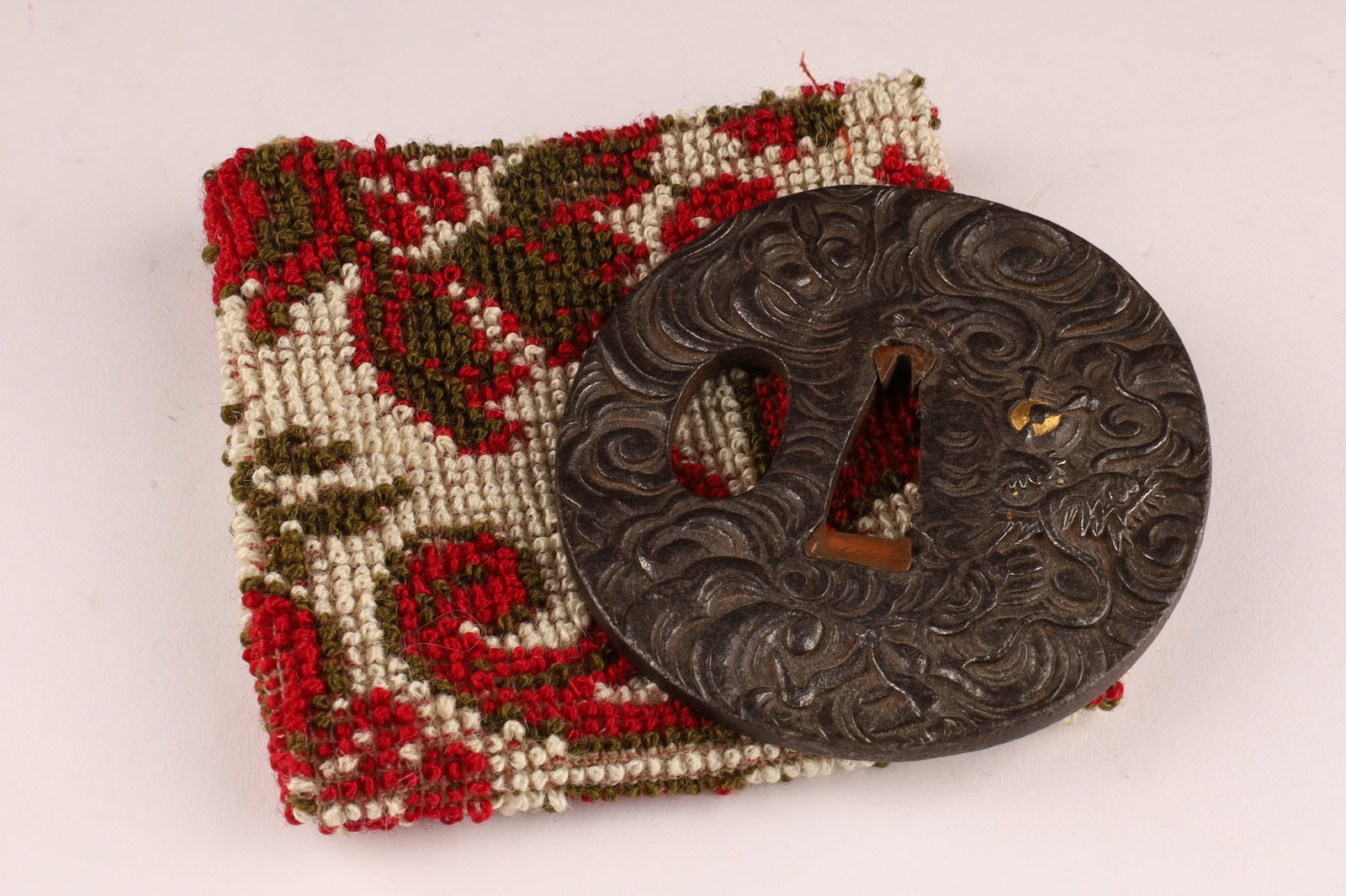 Antique Japanese Iron Tsuba Sword Guard Waves and Dragon (1 of 8)