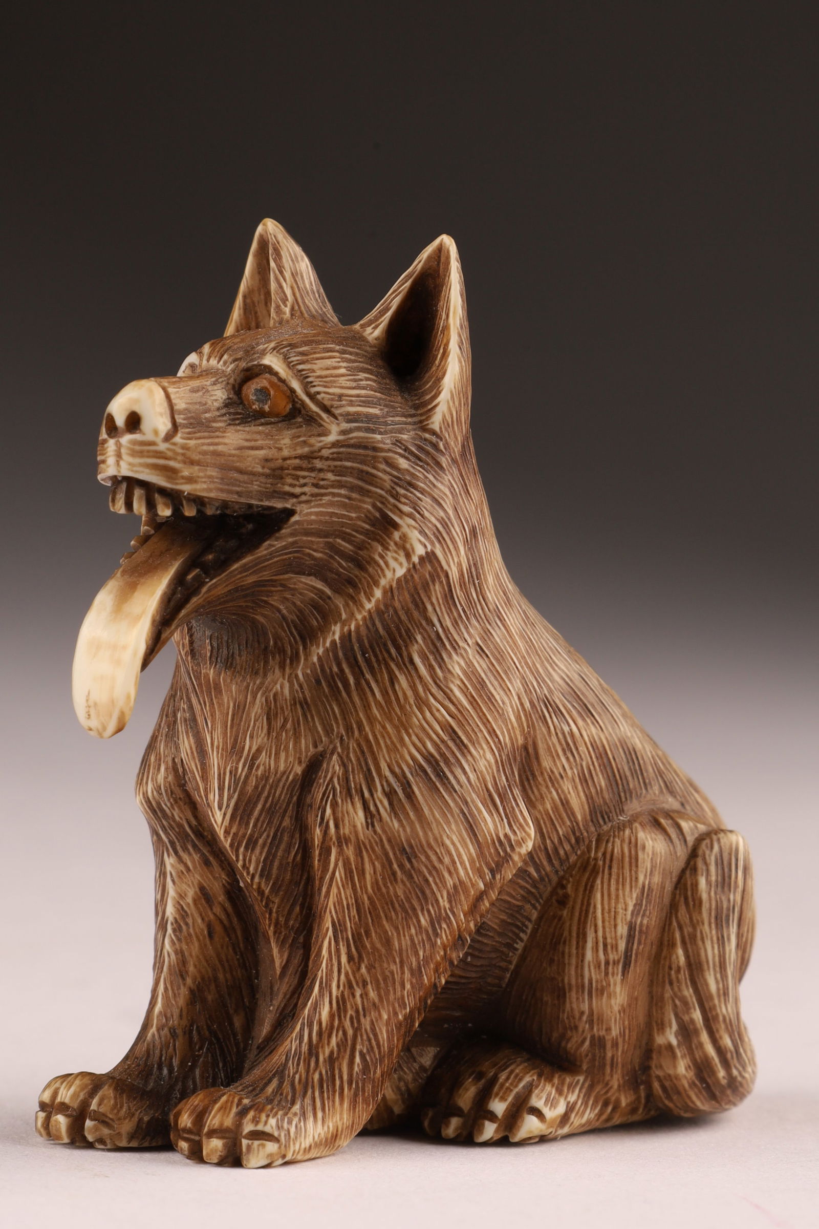 Signed Japanese Carved Netsuke of a Dog (1 of 6)