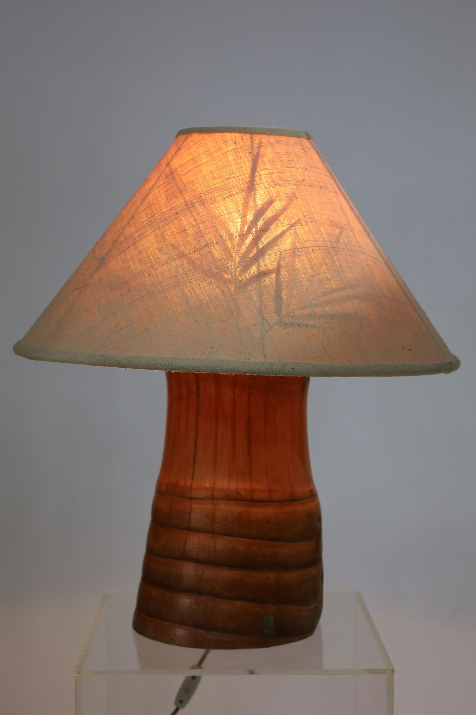 Modernist Bamboo Root Lamp with Custom Bamboo Leaf Shade Signed (1 of 7)